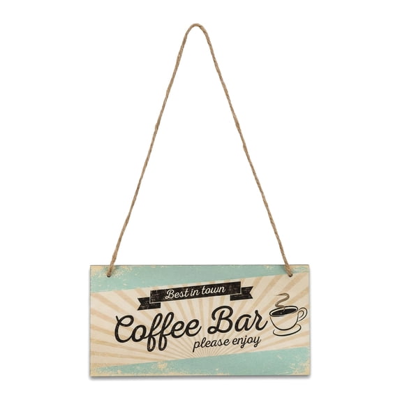 Unique Bargains Coffee Bar Sign Station Decor Rustic Wood Hanging Plaque Style F 3.9in