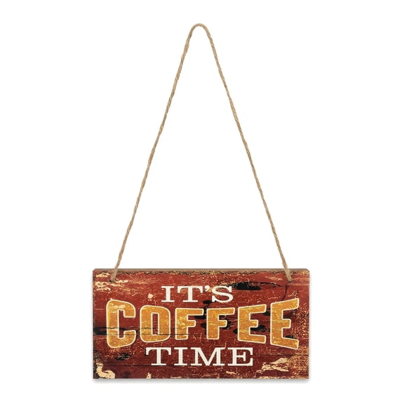 Unique Bargains Coffee Bar Sign Station Decor Rustic Wood Hanging Plaque Style J 3.9in