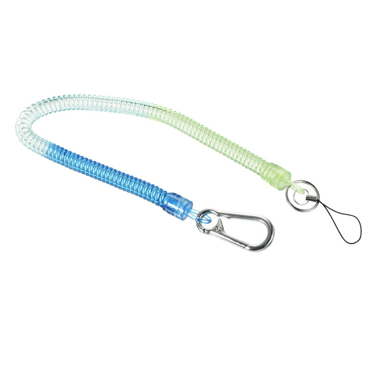 Unique Bargains Coil Clasp with Big Key Ring Plastic Spiral Stretchy Cord Blue Green 380mm, Adult Unisex, Size: One Size