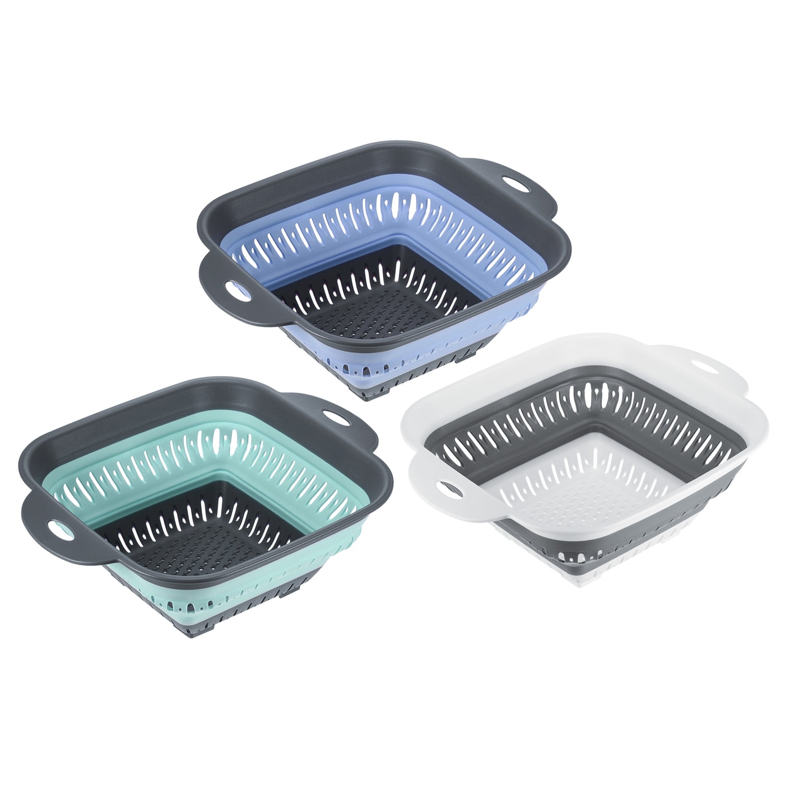 Unique Bargains Collapsible Colander Foldable Food Strainers Gray,Blue,Green