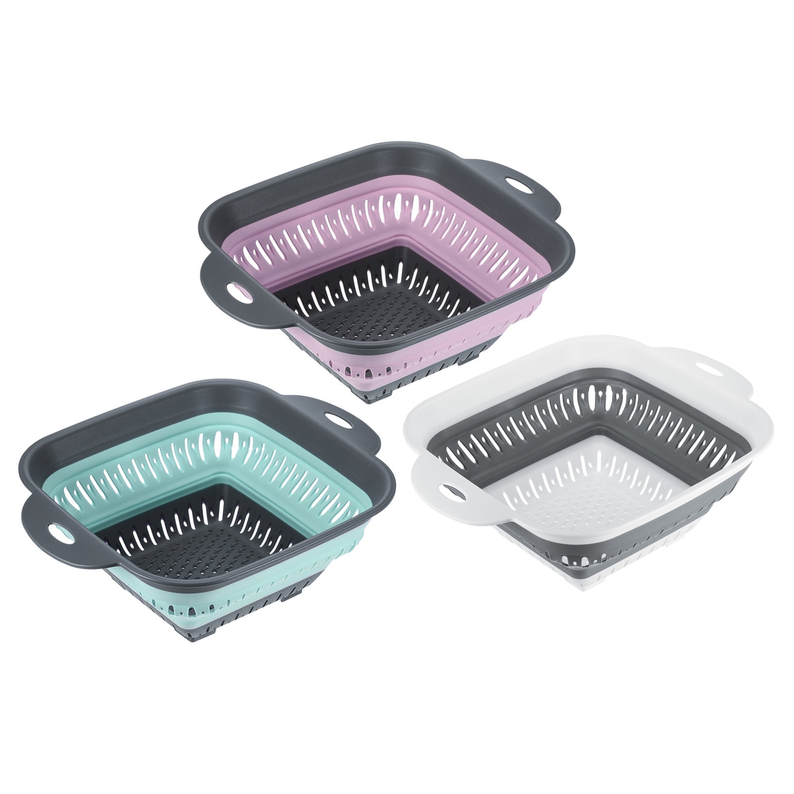 Unique Bargains Collapsible Colander Foldable Food Strainers Gray,Green,Pink