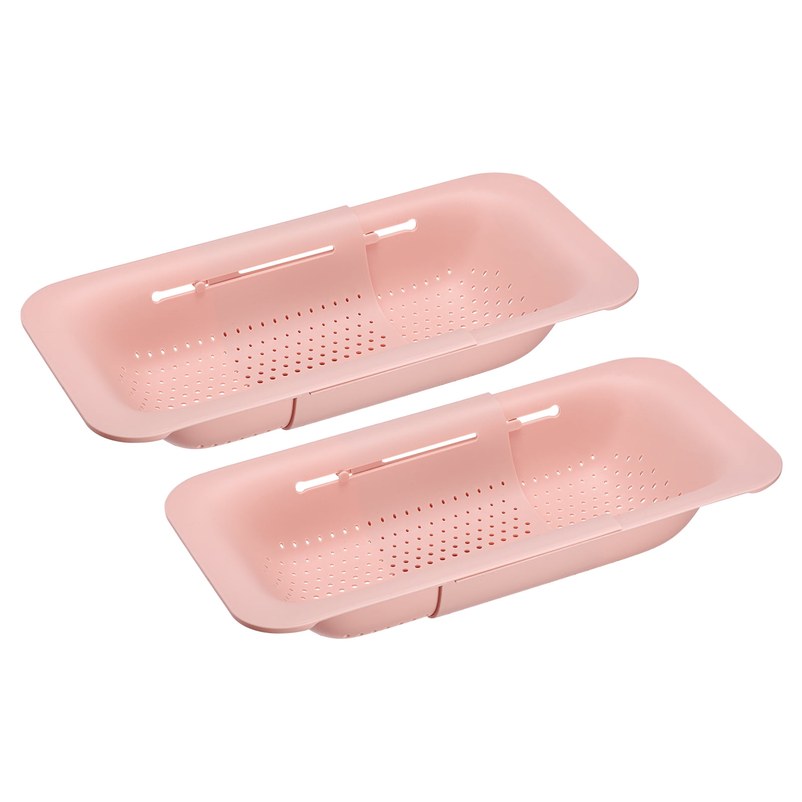 Unique Bargains Collapsible Colander Over the Sink Drain Food Strainer Colander Basket Set Pink