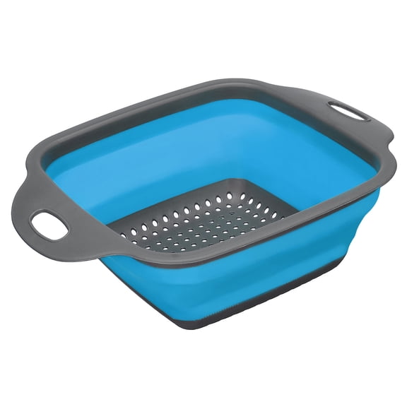 Unique Bargains Collapsible Colander, Silicone Square Foldable Strainer Suitable for Pasta, Vegetables, Fruits - Blue Small