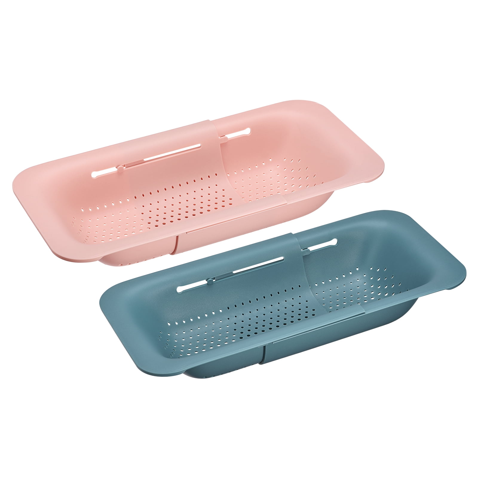 Unique Bargains Collapsible Food Colander Kitchen Plastic Basket for Food 2 Pcs Pink, Green