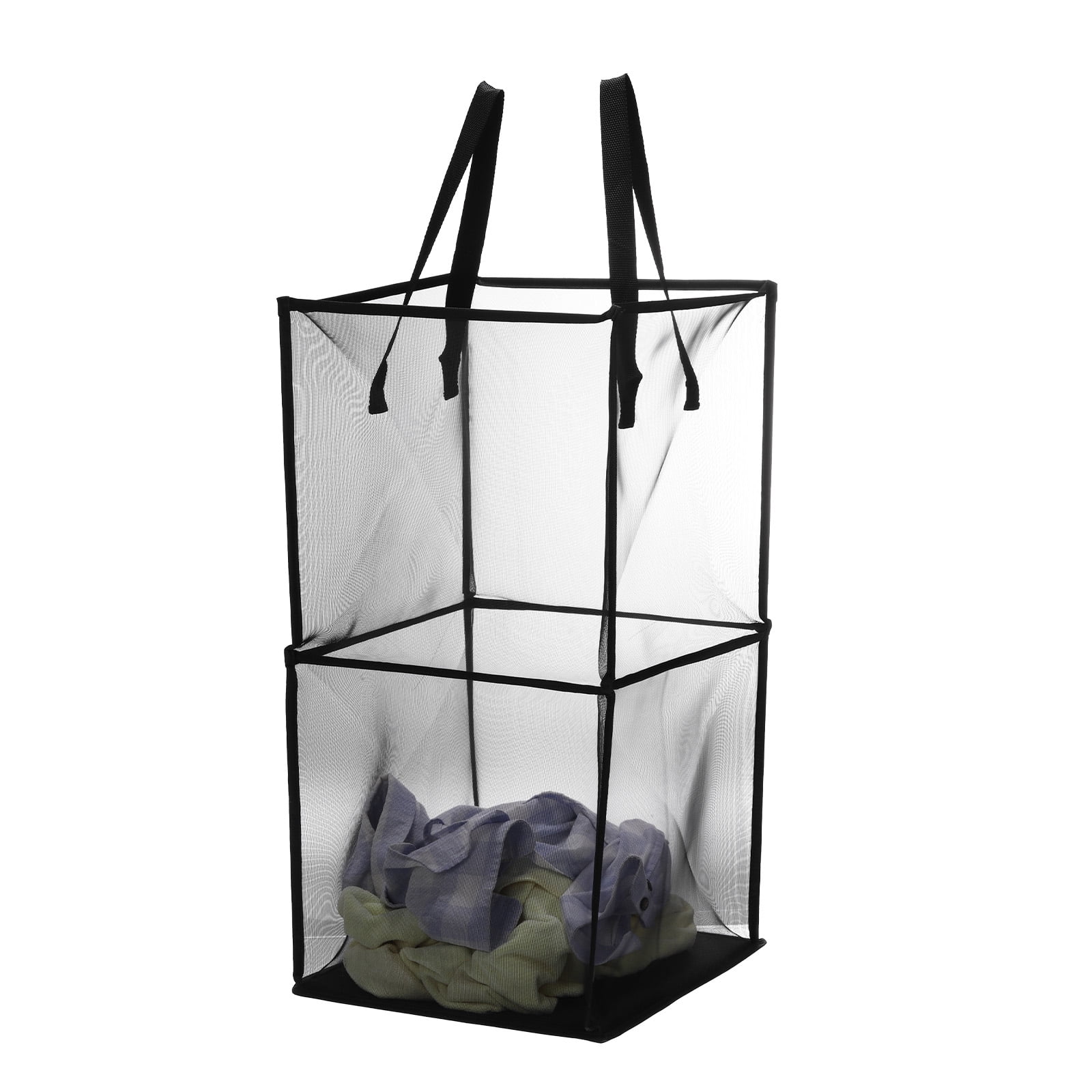 Unique Bargains Collapsible Laundry Hamper with Handles for Dirty Clothes Storage Black