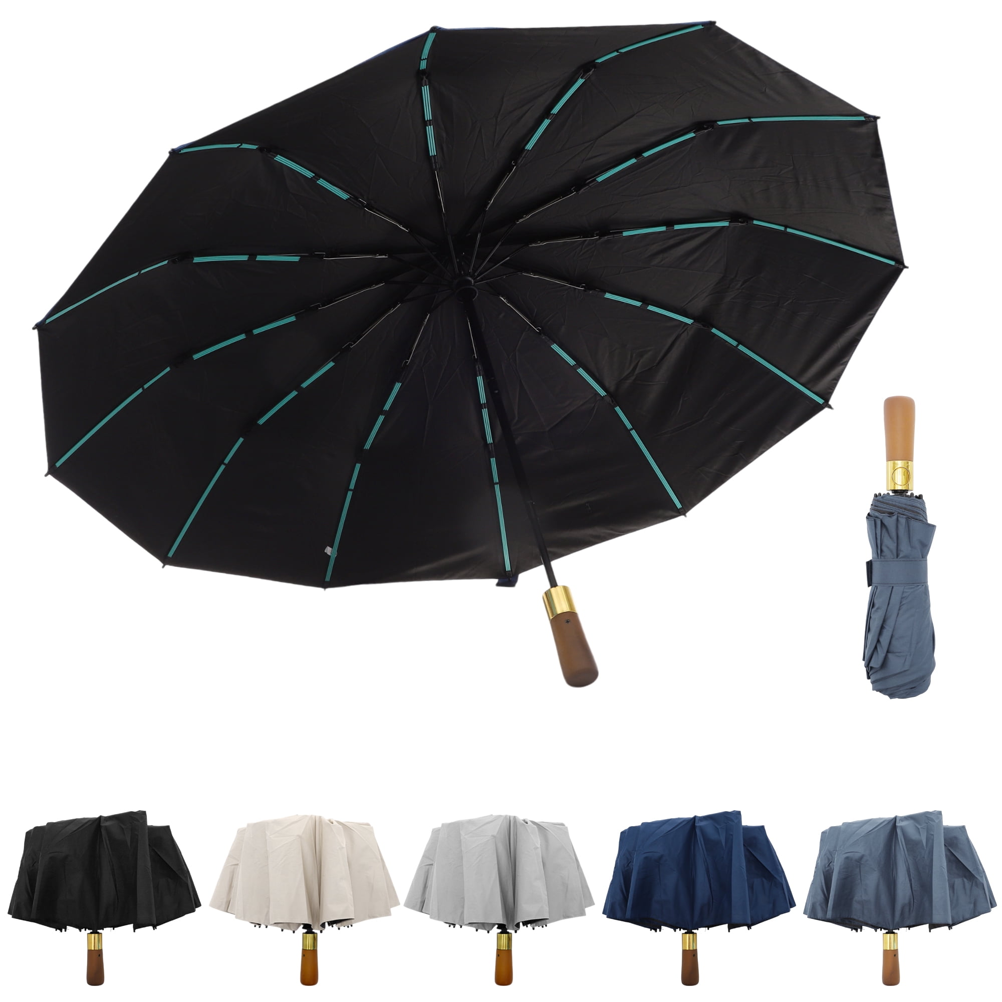 Unique Bargains Collapsible Portable Windproof Folding Umbrella Light Blue