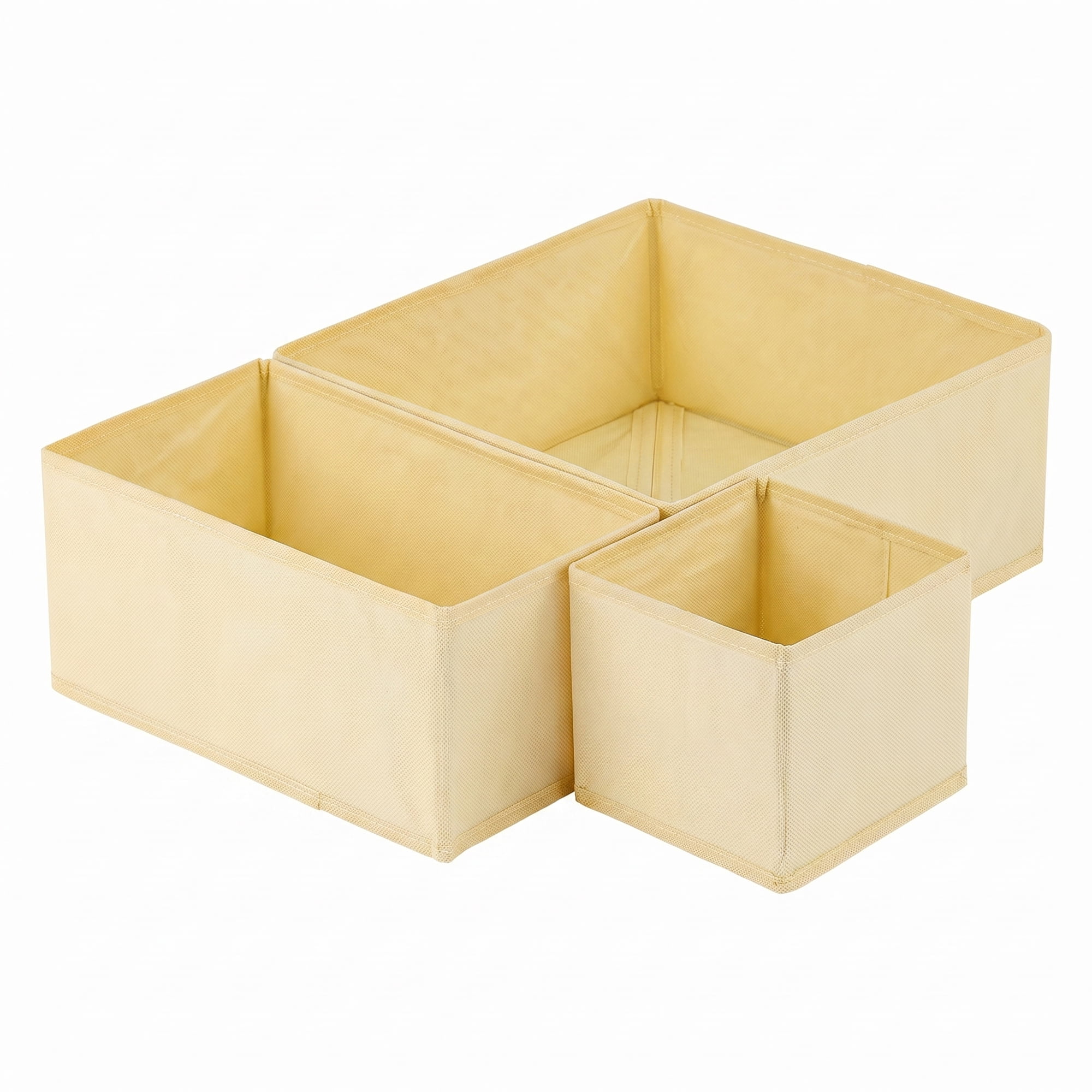 Unique Bargains Collapsible Storage Bin with Zipper for Shelves Closet Beige 3PCS