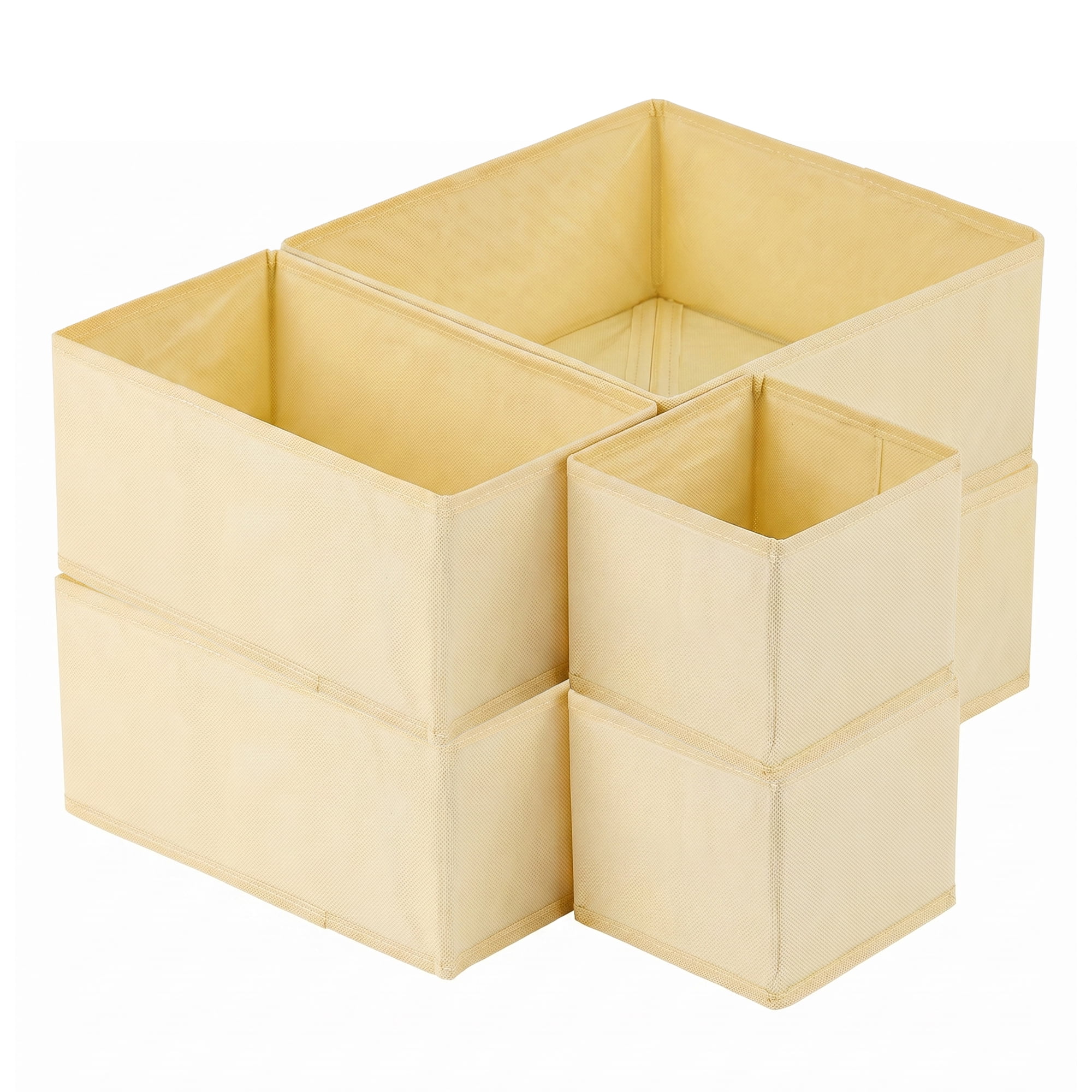 Unique Bargains Collapsible Storage Bin with Zipper for Shelves Closet Beige 6PCS
