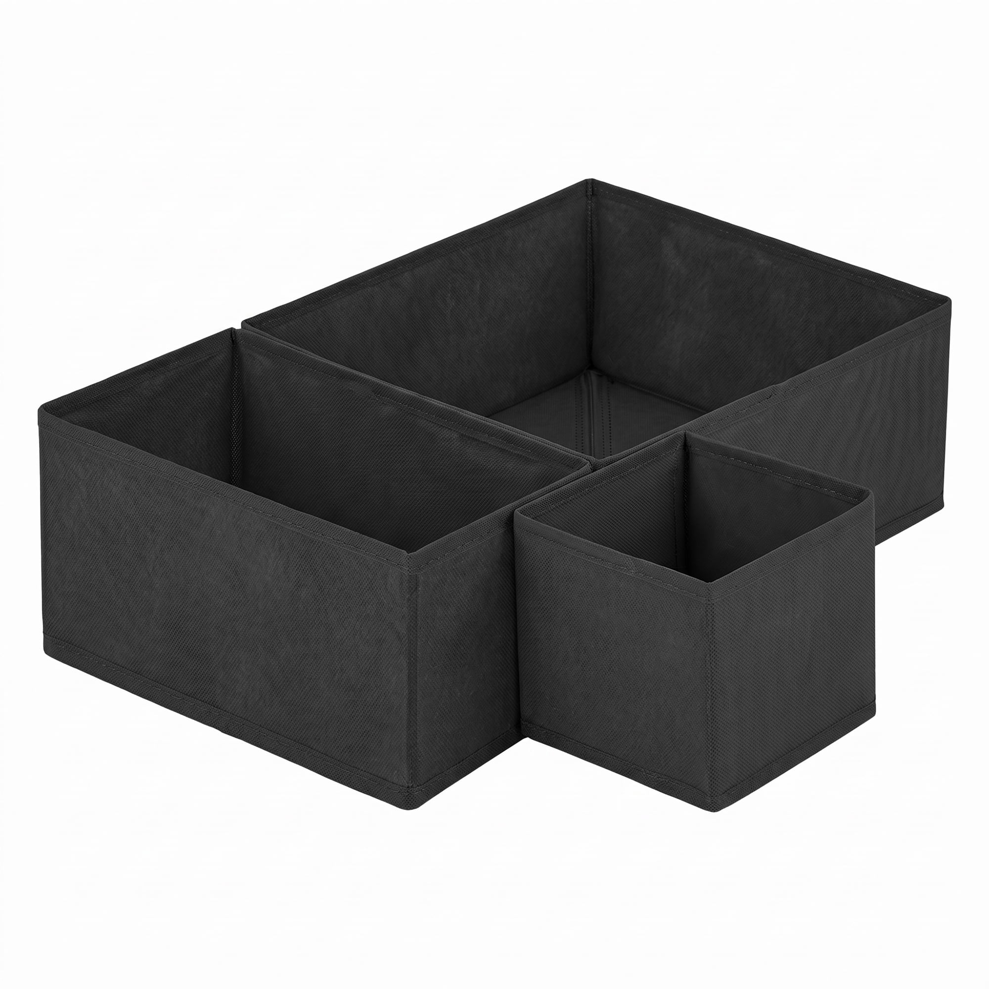 Unique Bargains Collapsible Storage Bin with Zipper for Shelves Closet Black 3PCS