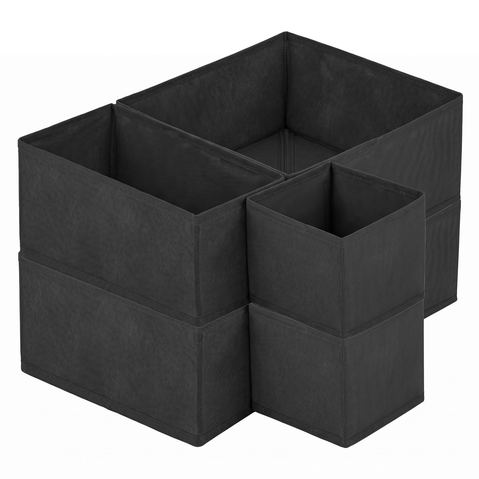 Unique Bargains Collapsible Storage Bin with Zipper for Shelves Closet Black 6PCS