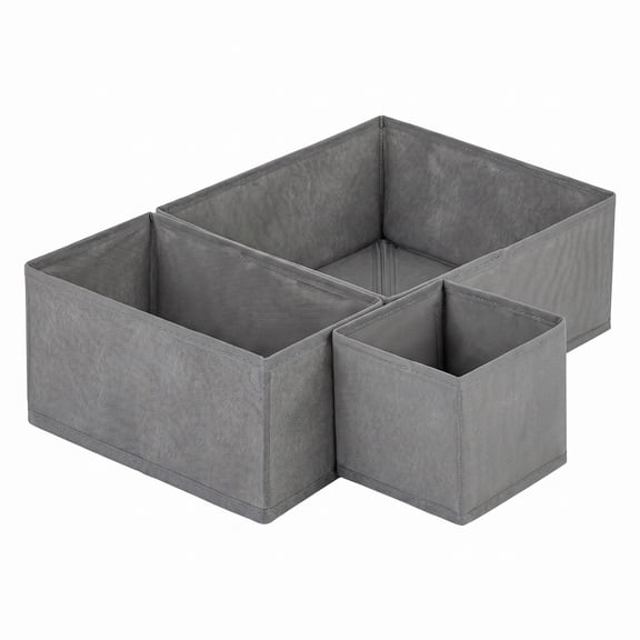 Unique Bargains Collapsible Storage Bin with Zipper for Shelves Closet Light Gray 3PCS