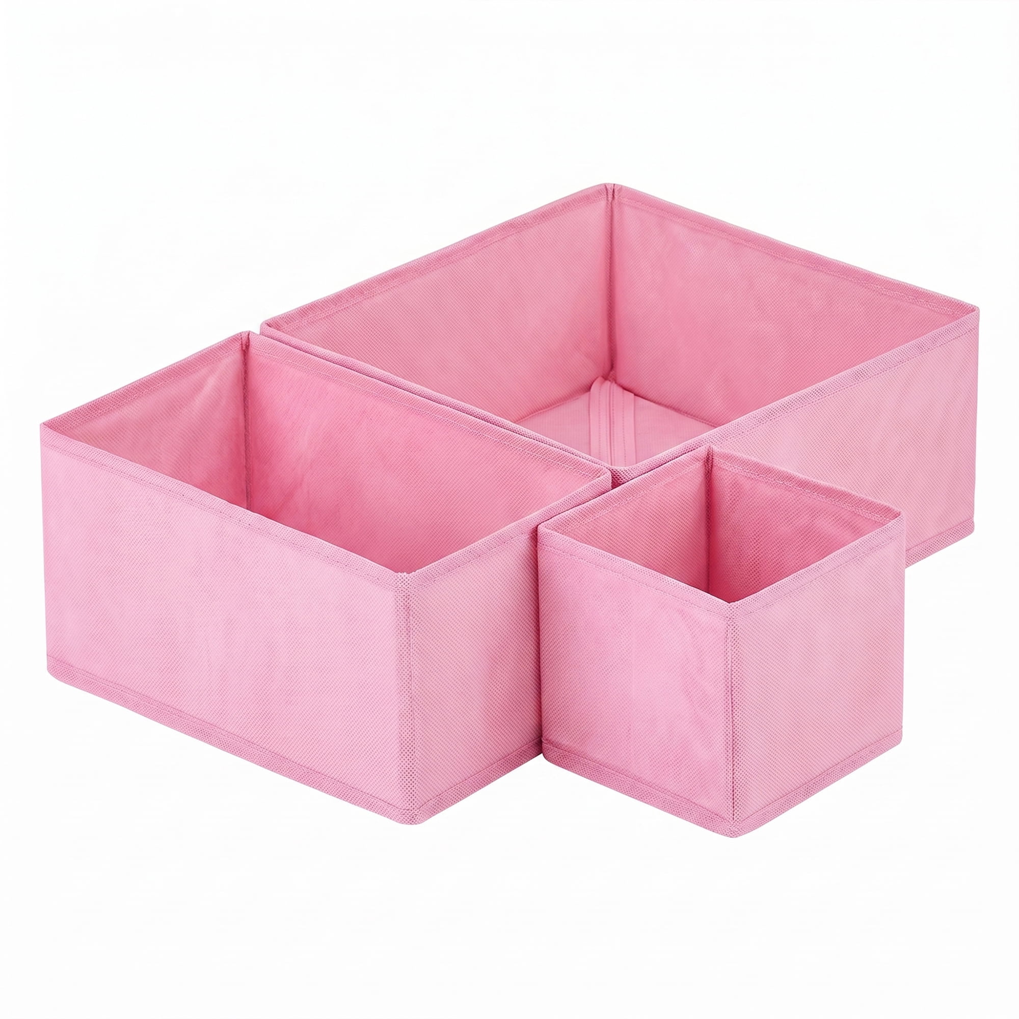 Unique Bargains Collapsible Storage Bin with Zipper for Shelves Closet Pink 3PCS