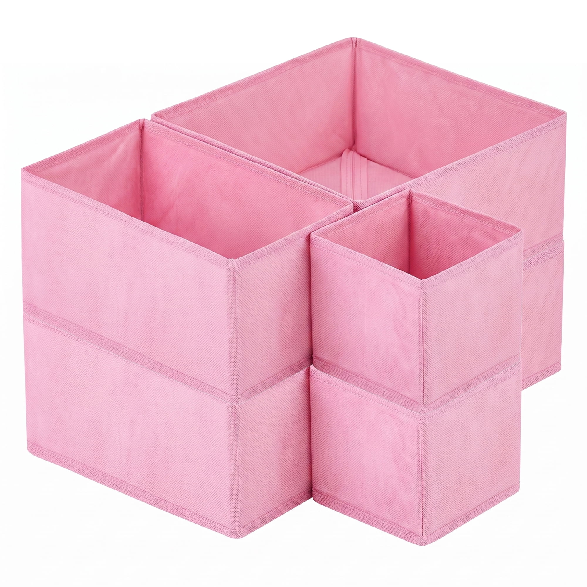 Unique Bargains Collapsible Storage Bin with Zipper for Shelves Closet Pink 6PCS