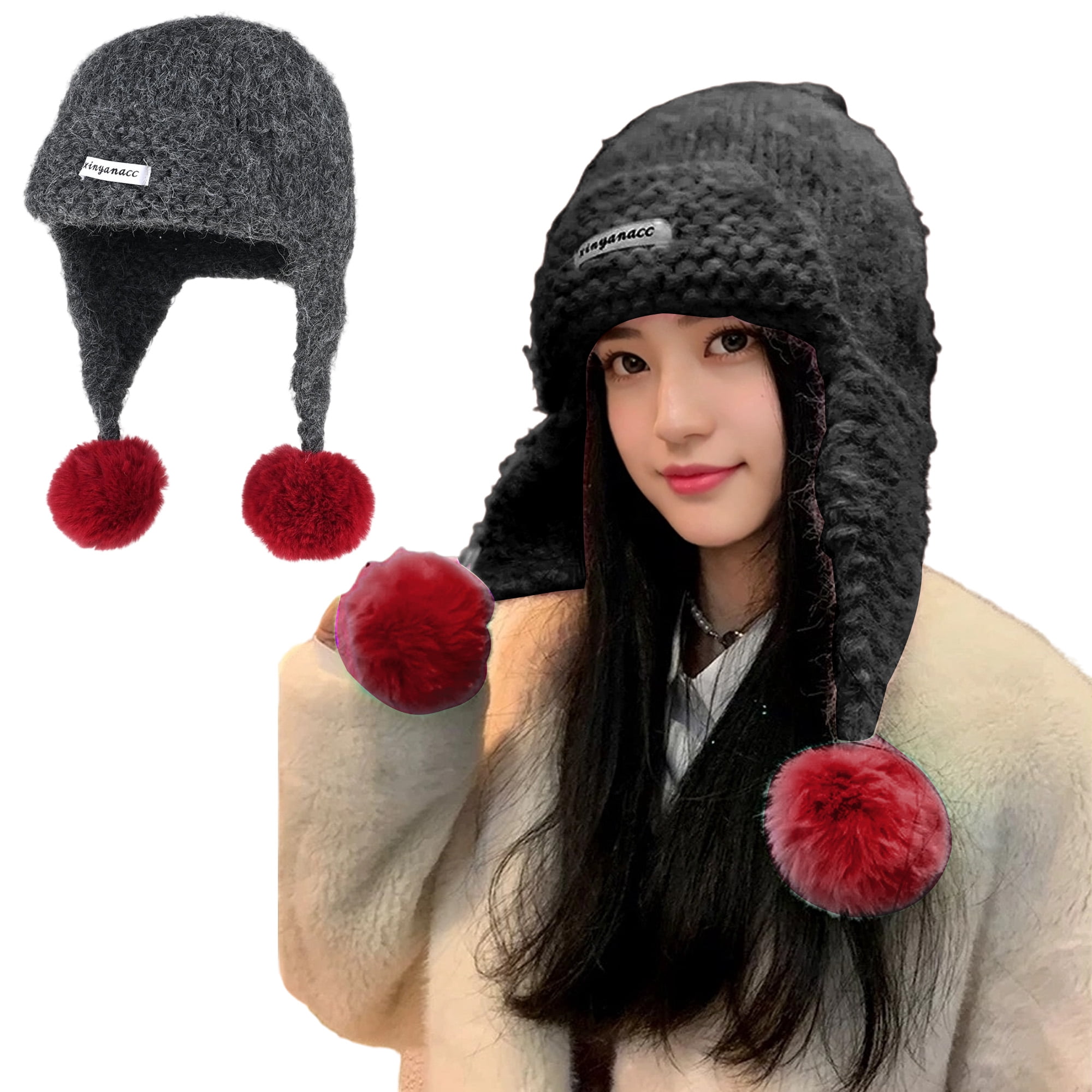 Unique Bargains Color Block Knit Hat Soft Thick Cold Weather Hats Black, Gray