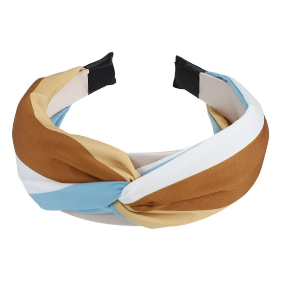 Unique Bargains Color Block Knotted Wide Headband Fashion Hair Accessories for Women Brown Blue 1.57" Width