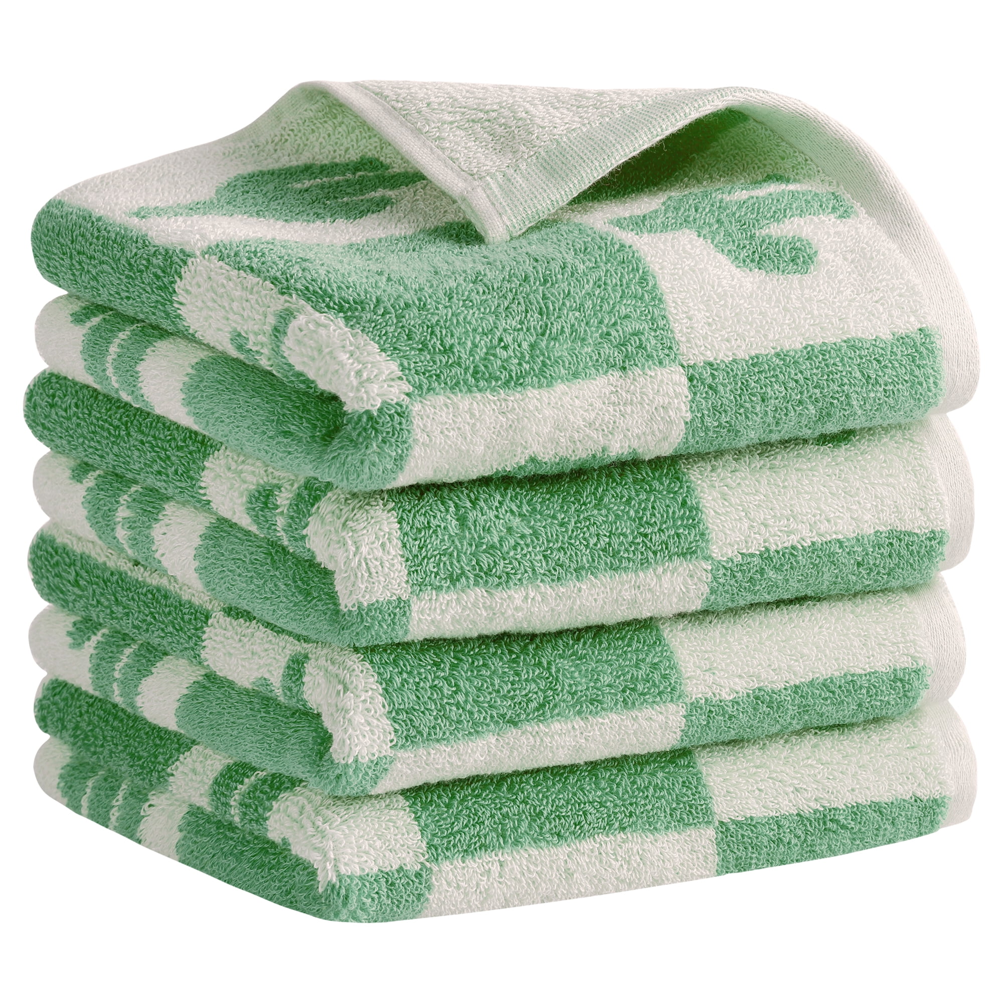 Unique Bargains Color Block Plaid Cotton Bathroom Hand Towels Green-Coconut Tree 4-Piece