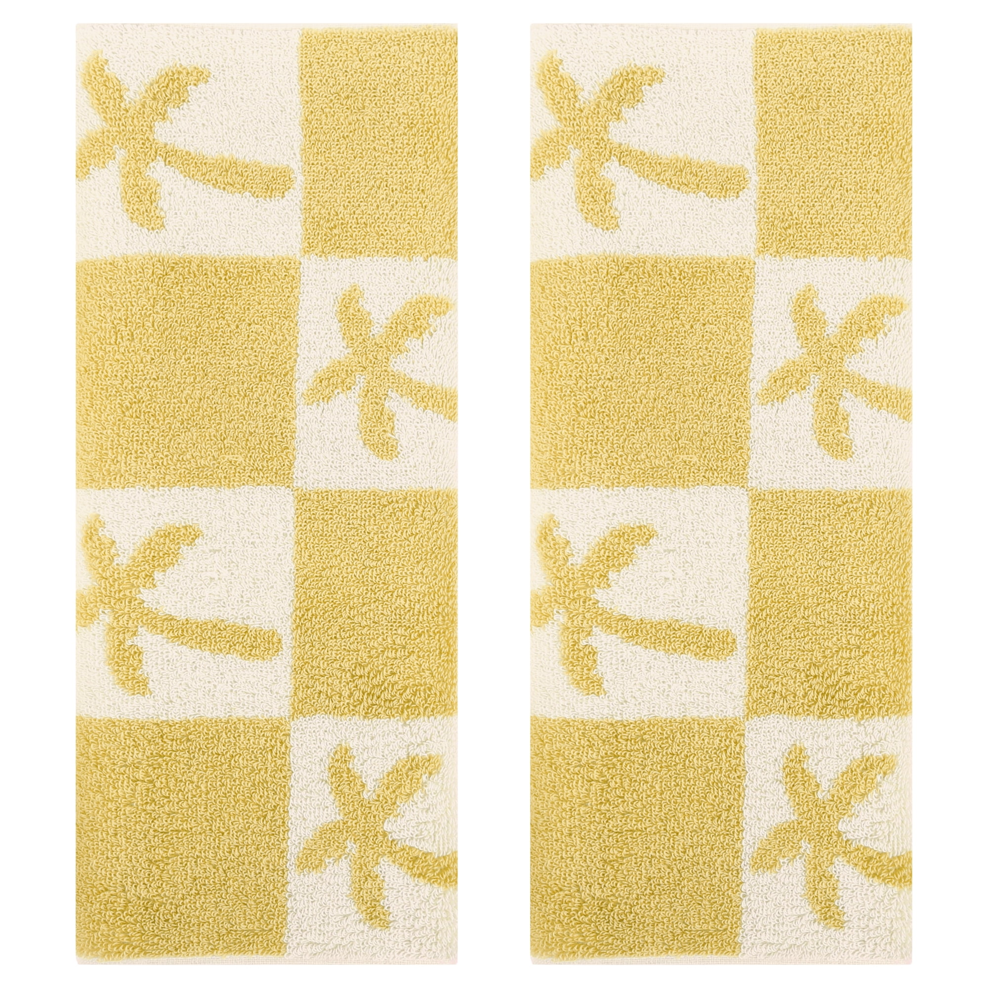 Unique Bargains Color Block Plaid Cotton Bathroom Hand Towels Yellow-Cactus 2-Piece