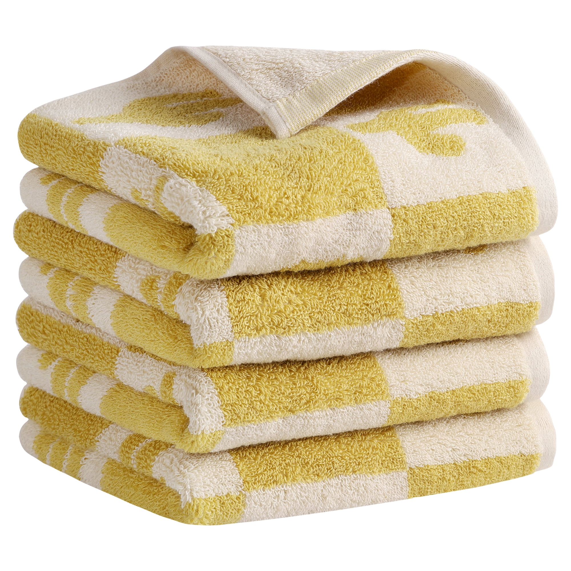 Unique Bargains Color Block Plaid Cotton Bathroom Hand Towels Yellow ...