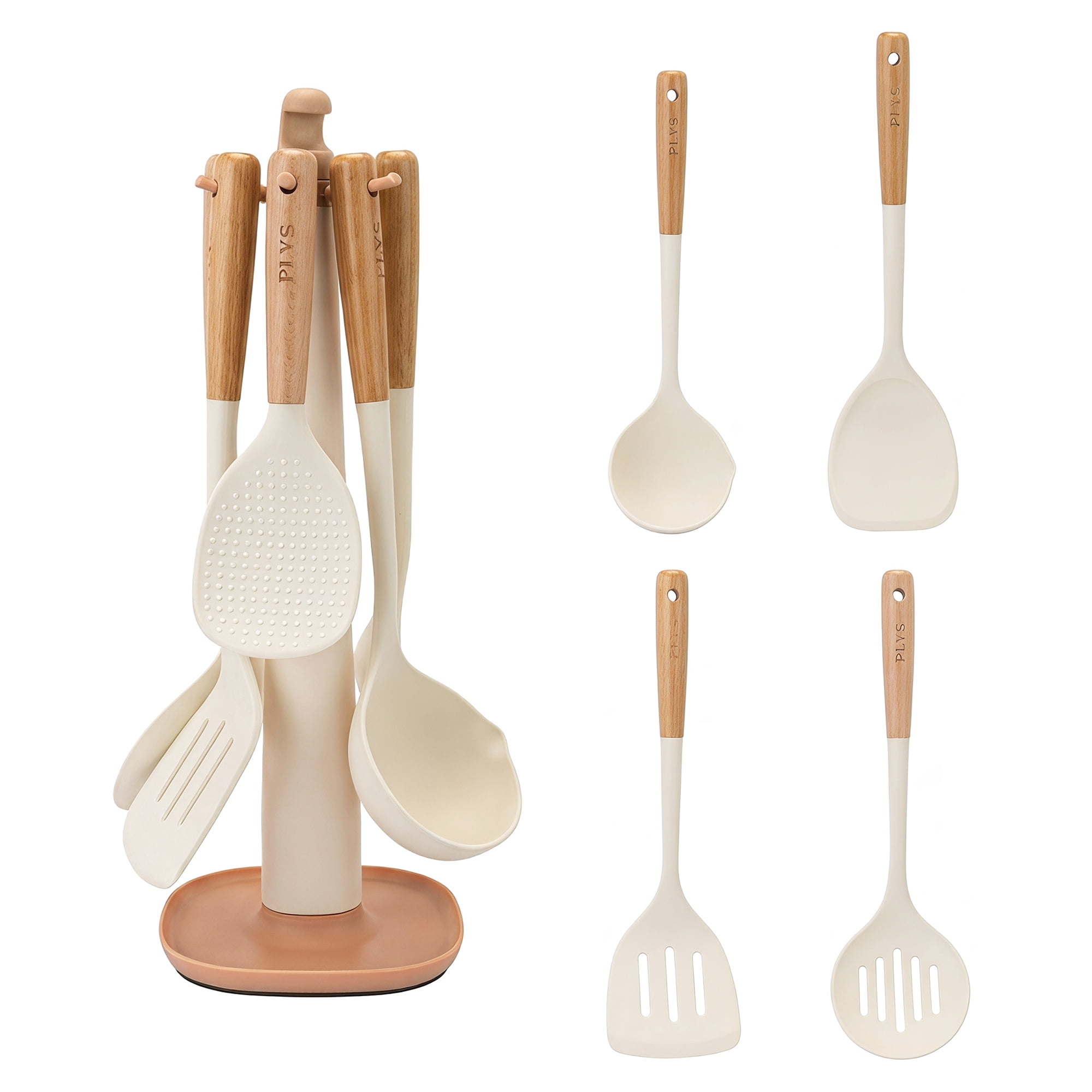 Unique Bargains Color-Blocked Round Holes Silicone Kitchen Utensil Set White 5pcs