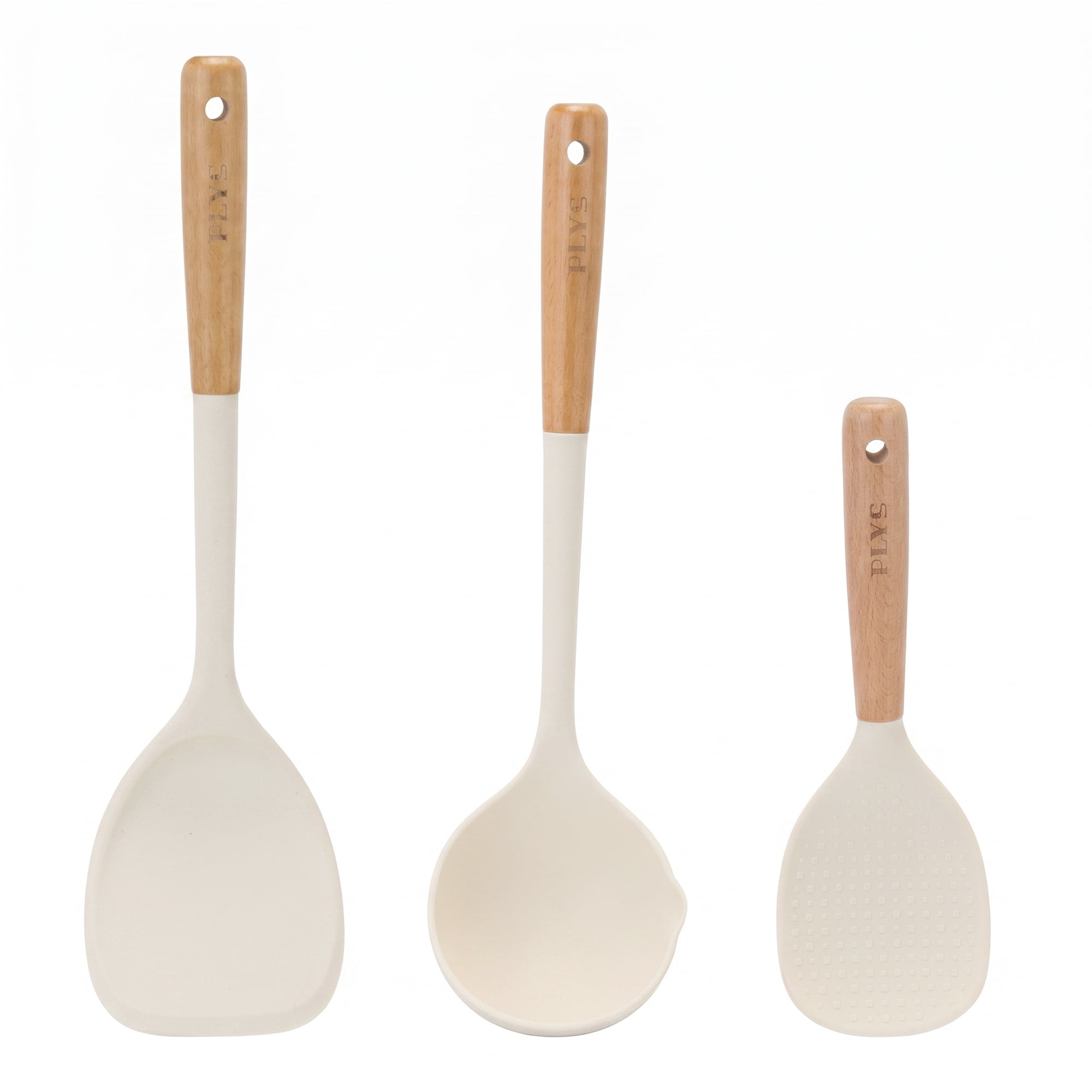 Unique Bargains Color-Blocked Round Holes Silicone Kitchen Utensil Set White A 3pcs
