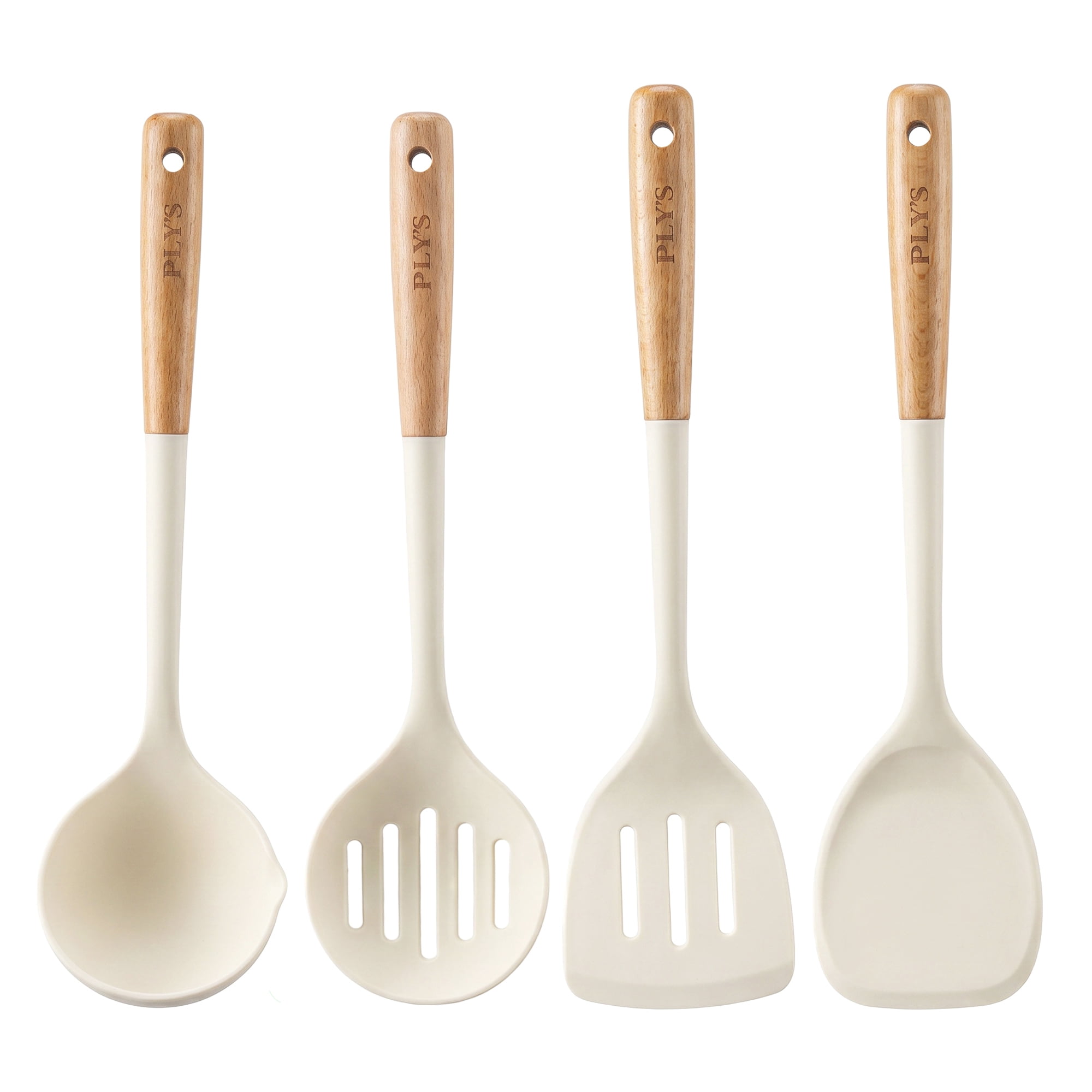 Unique Bargains Color-Blocked Round Holes Silicone Kitchen Utensil Set White A 4pcs