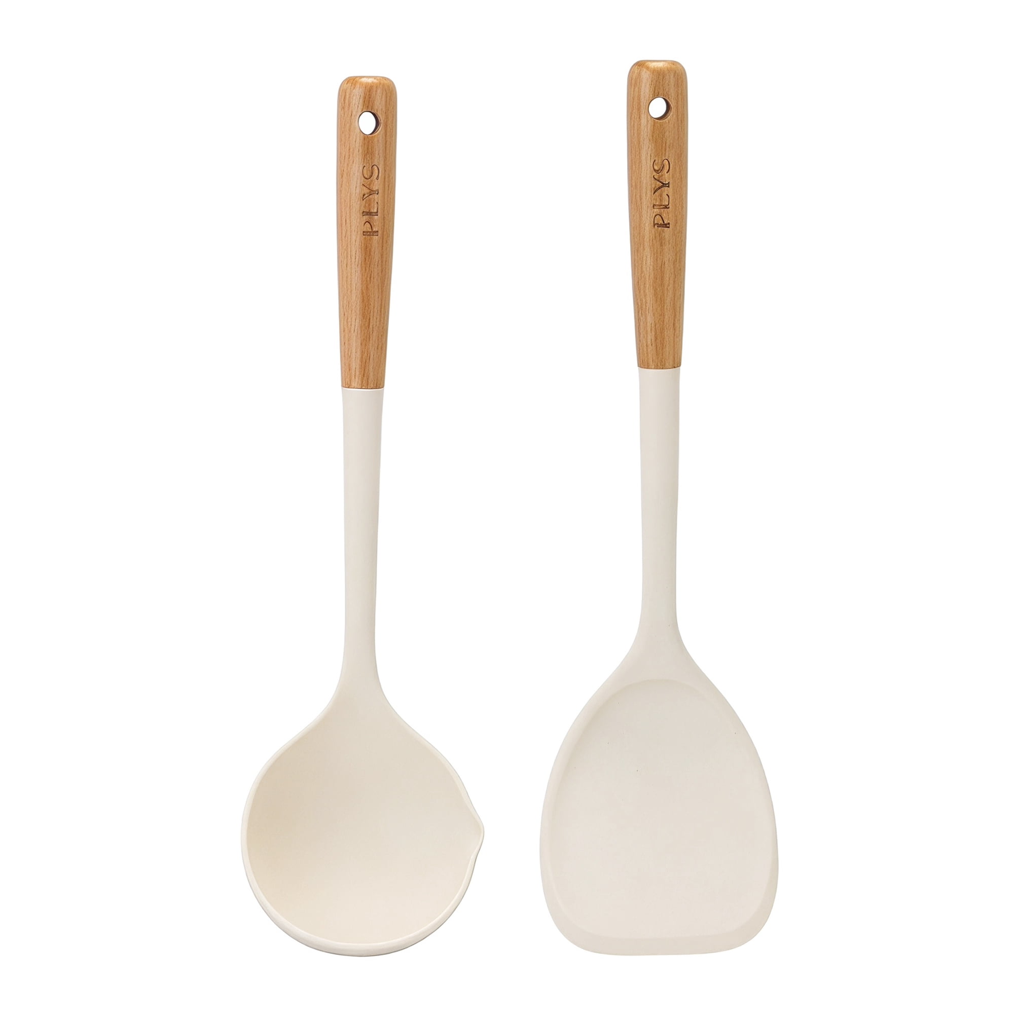 Unique Bargains Color-Blocked Round Holes Silicone Kitchen Utensil Set White B 2pcs