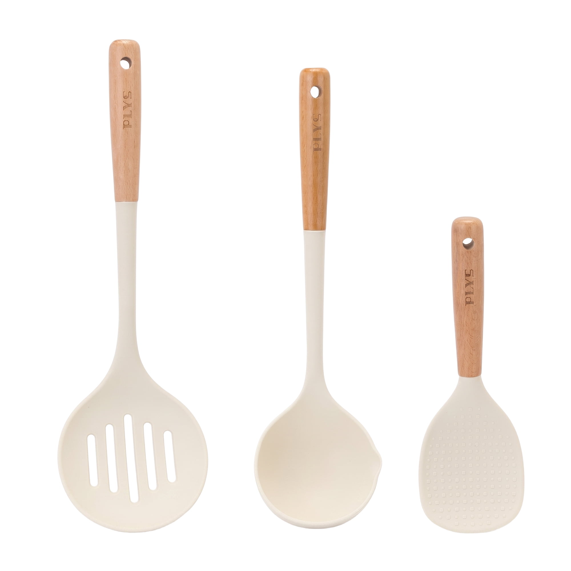 Unique Bargains Color-Blocked Round Holes Silicone Kitchen Utensil Set White B 3pcs