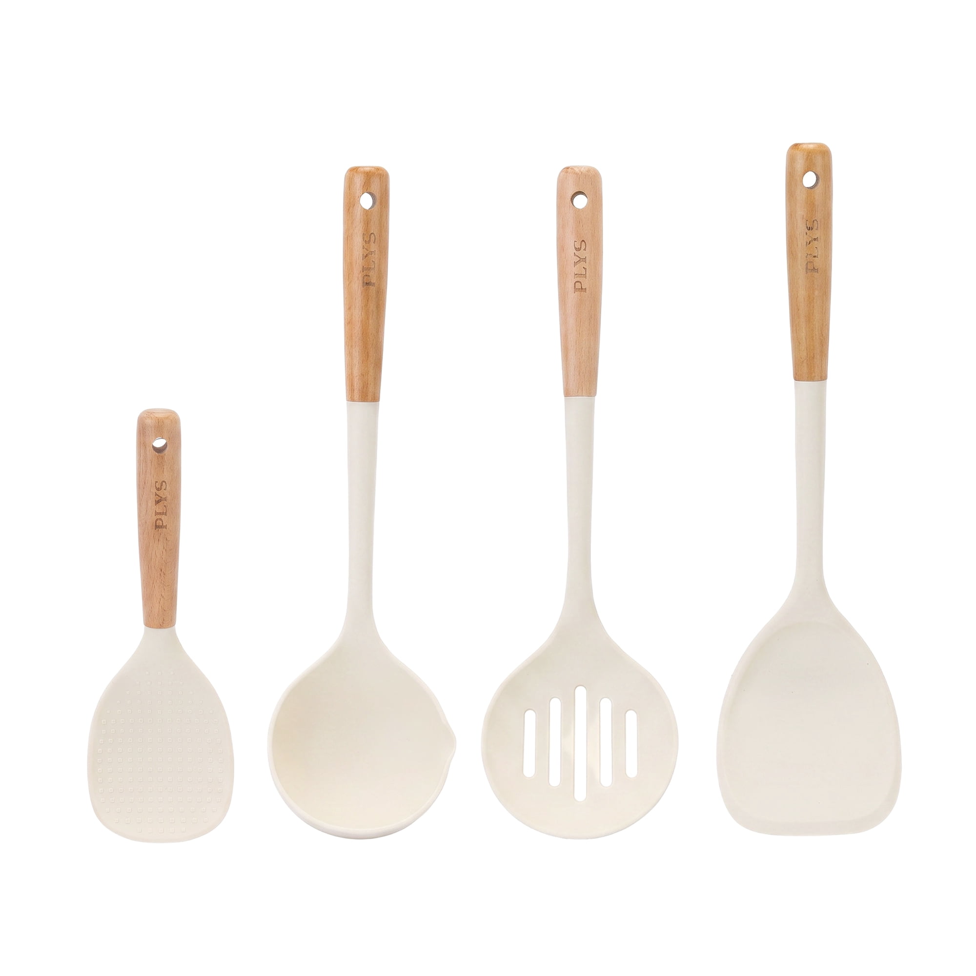 Unique Bargains Color-Blocked Round Holes Silicone Kitchen Utensil Set White B 4pcs