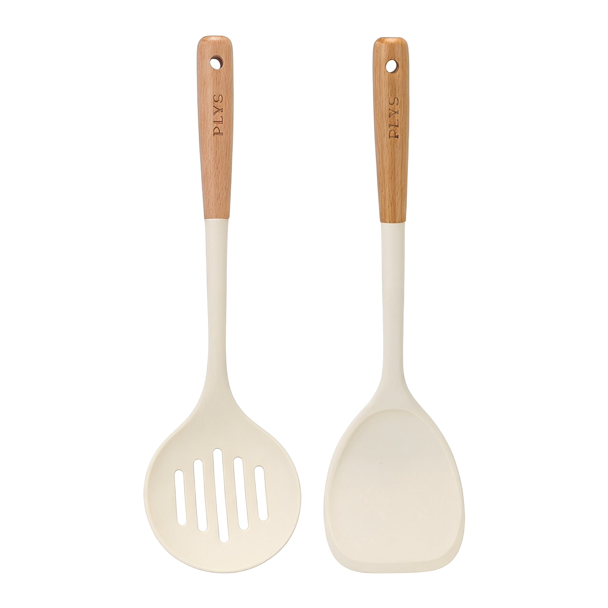 Unique Bargains Color-Blocked Round Holes Silicone Kitchen Utensil Set White C 2pcs