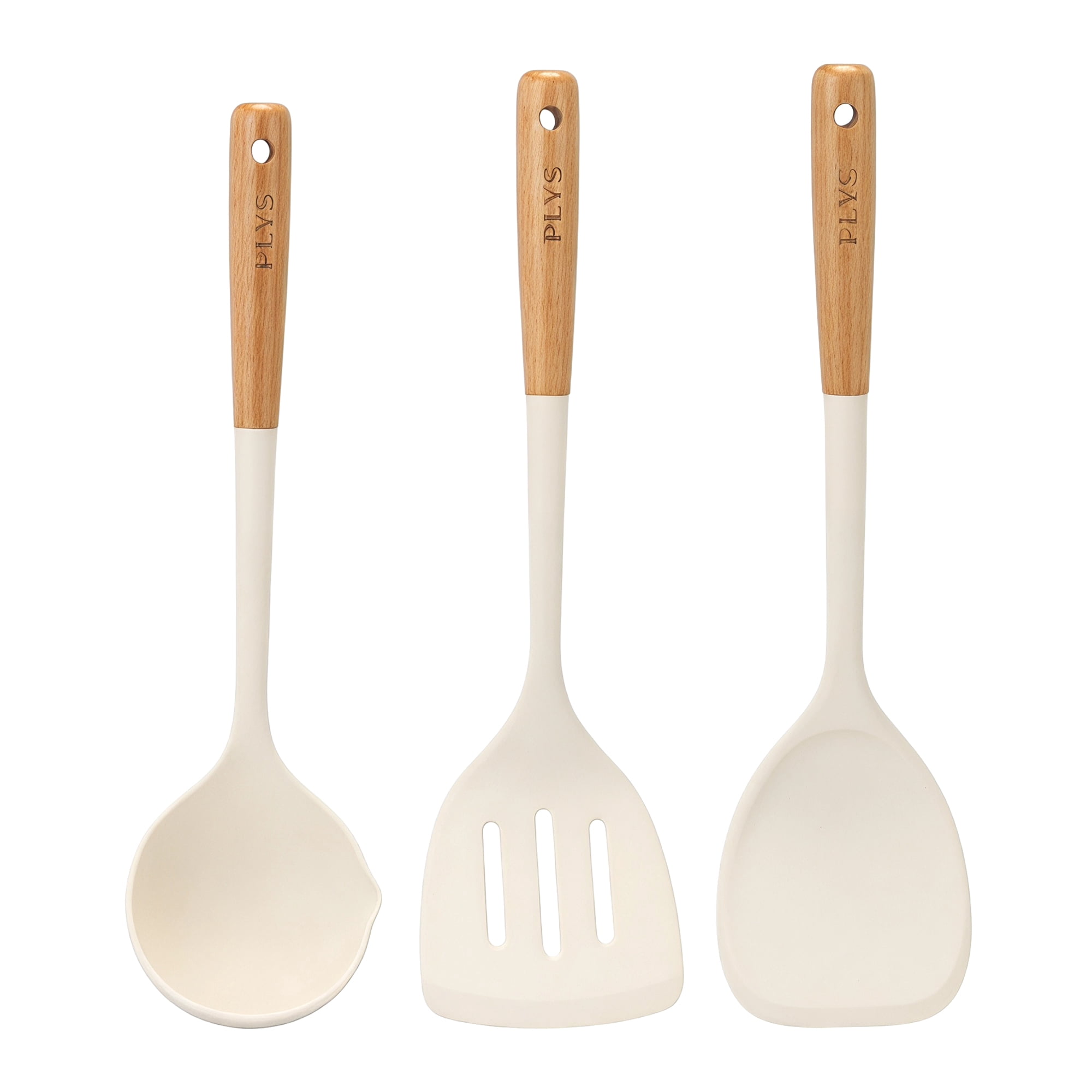 Unique Bargains Color-Blocked Round Holes Silicone Kitchen Utensil Set White C 3pcs