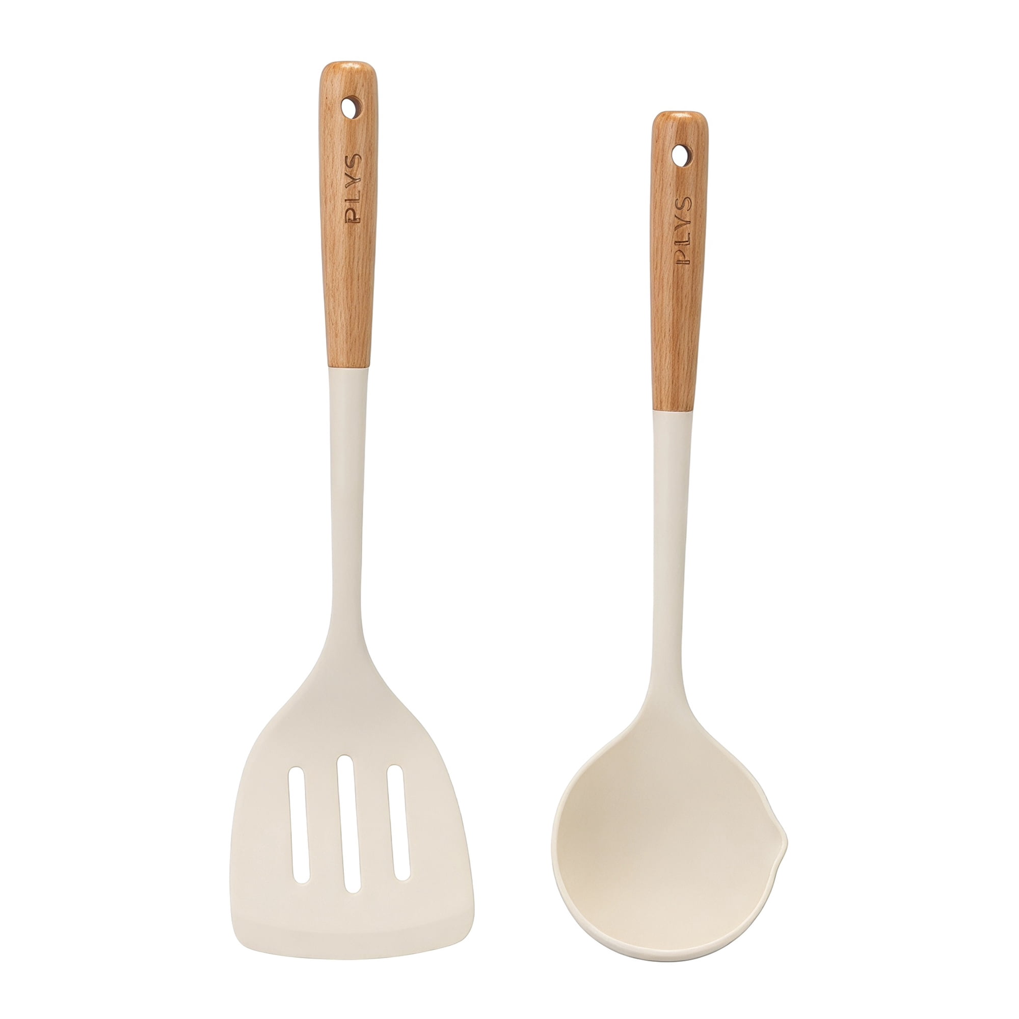 Unique Bargains Color-Blocked Round Holes Silicone Kitchen Utensil Set White D 2pcs