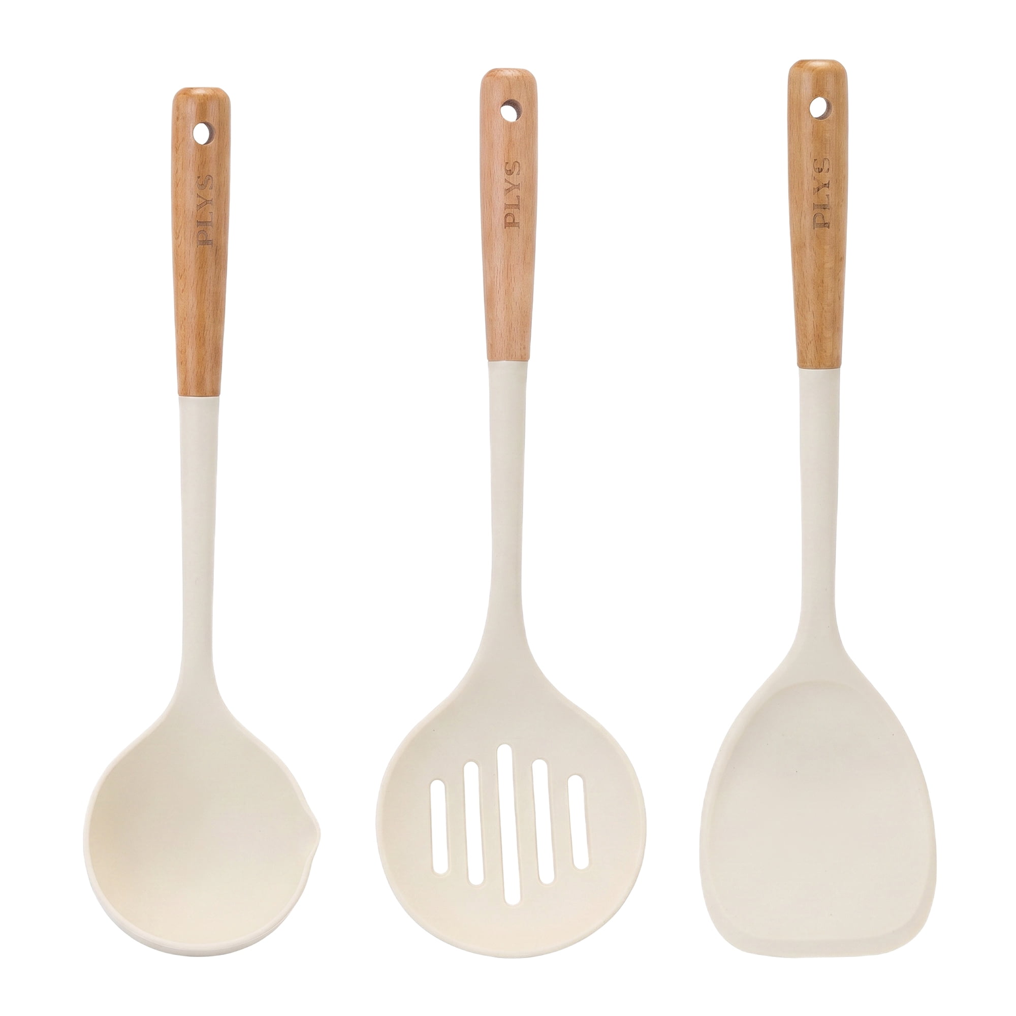 Unique Bargains Color-Blocked Round Holes Silicone Kitchen Utensil Set White D 3pcs