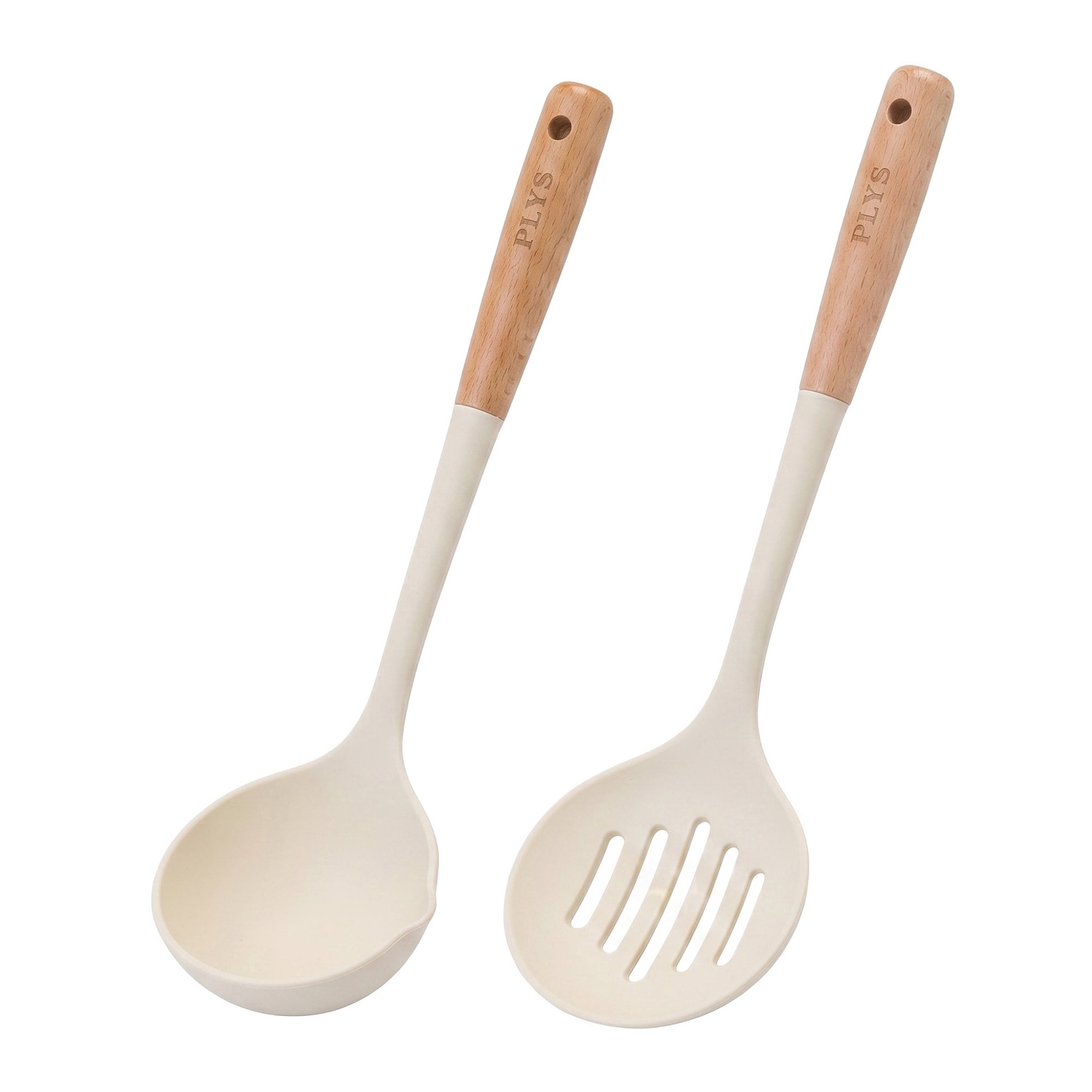 Unique Bargains Color-Blocked Round Holes Silicone Kitchen Utensil Set White E 2pcs