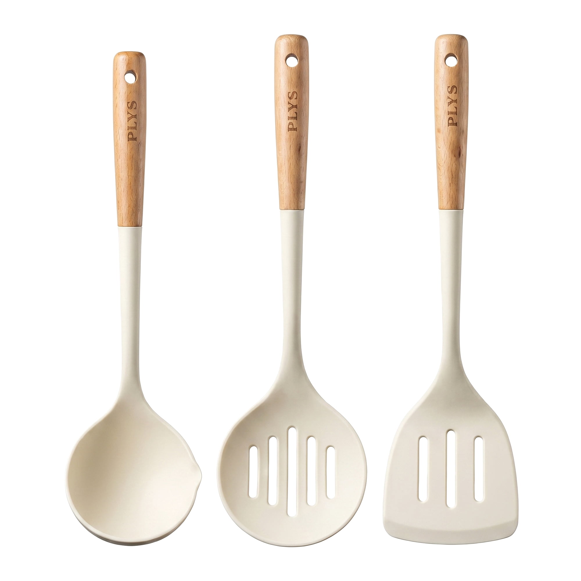 Unique Bargains Color-Blocked Round Holes Silicone Kitchen Utensil Set White E 3pcs