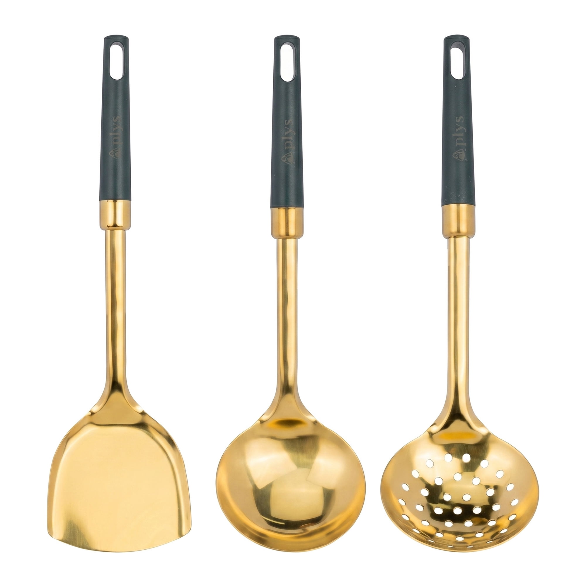 Unique Bargains Color-Blocking Cooking Utensil Set for Home and Gift Green-Gold 3pcs