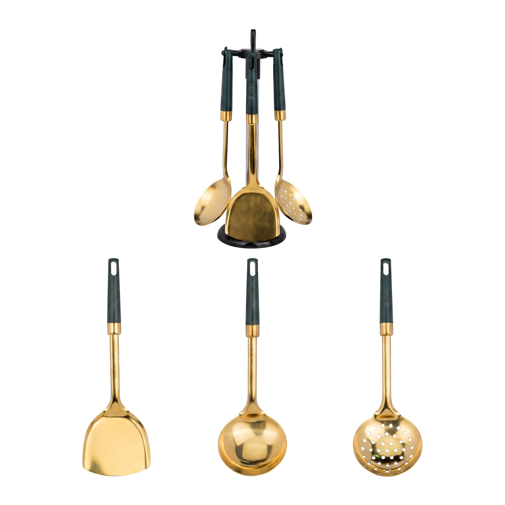 Unique Bargains Color-Blocking Cooking Utensil Set for Home and Gift Green-Gold 4pcs