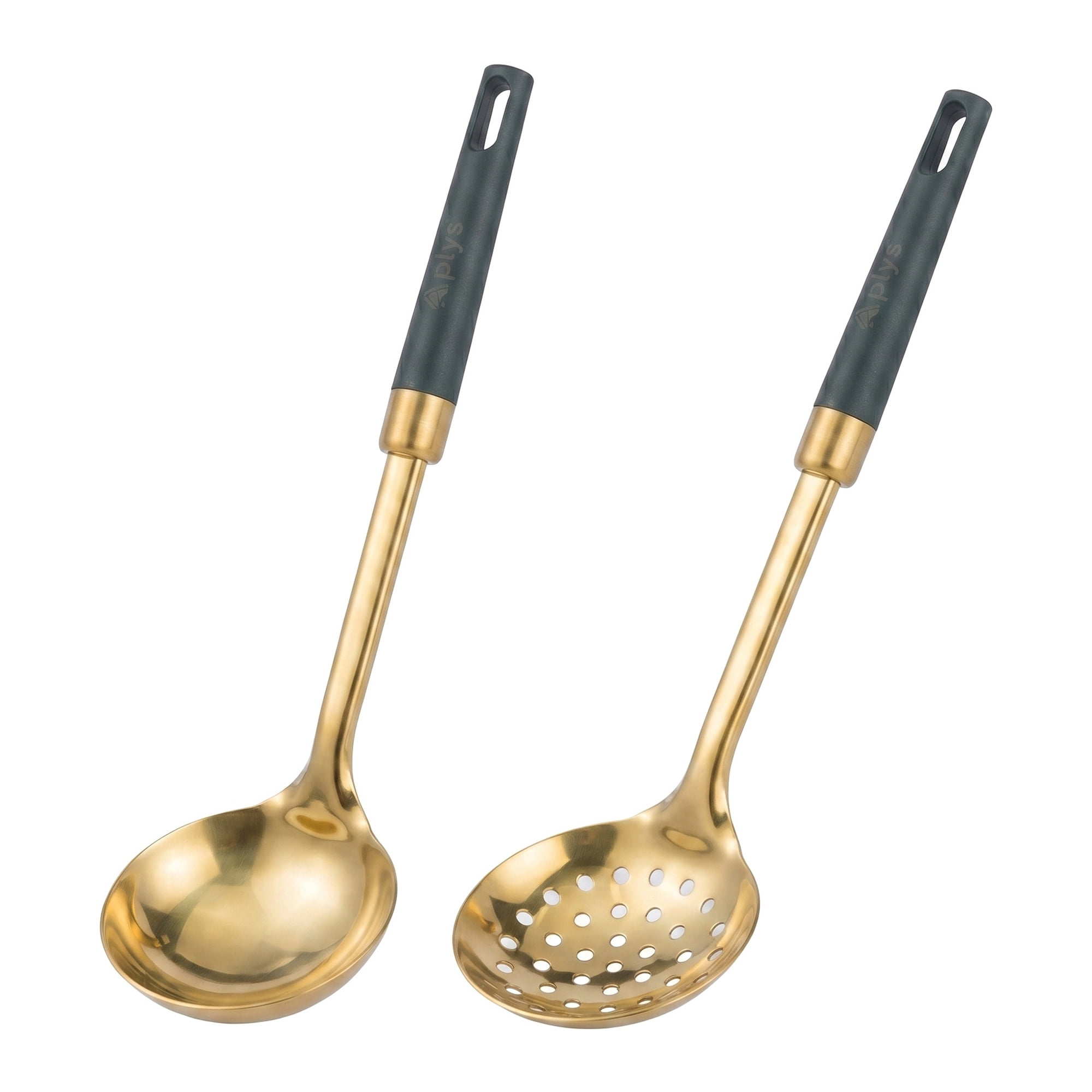 Unique Bargains Color-Blocking Cooking Utensil Set for Home and Gift Green-Gold A 2pcs