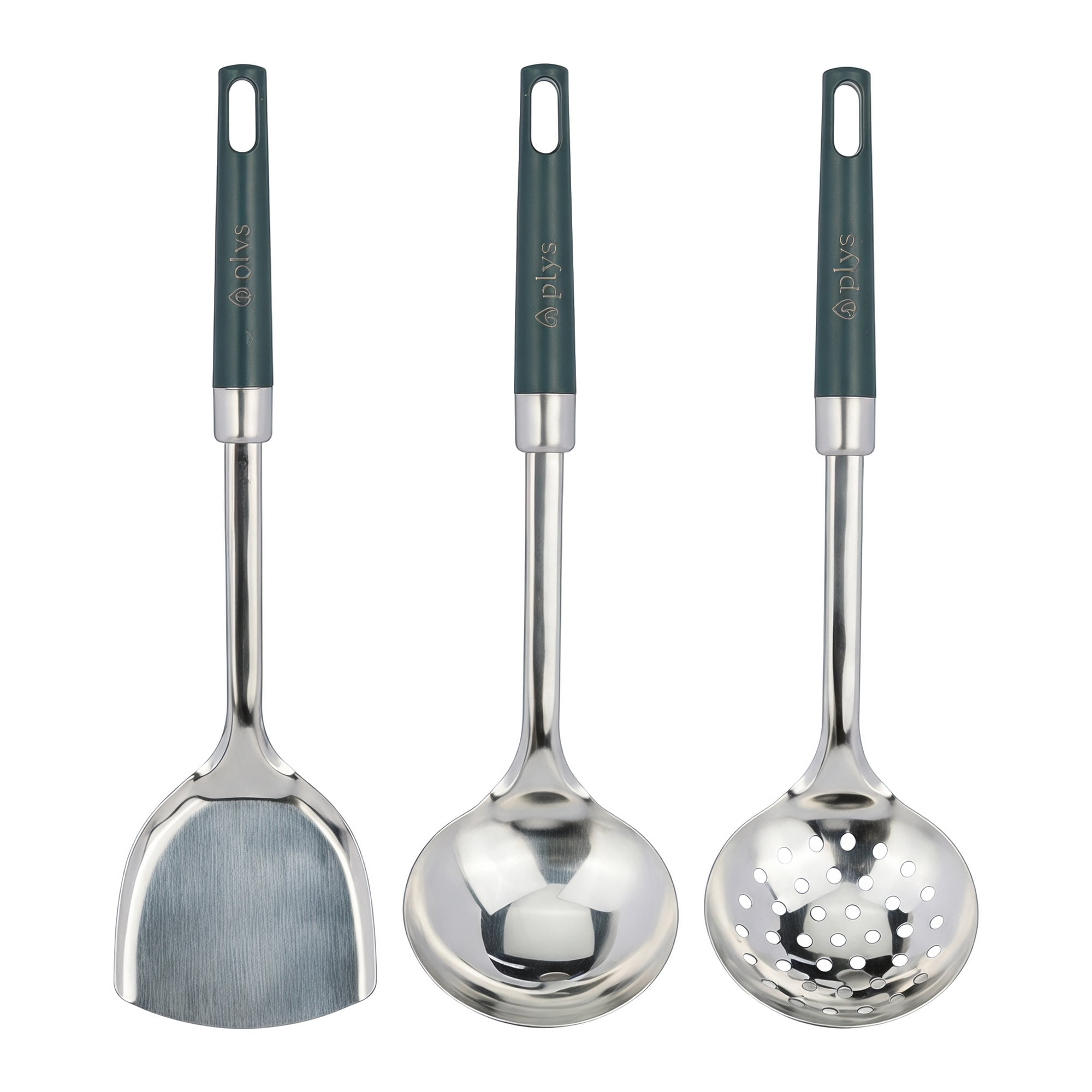 Unique Bargains Color-Blocking Cooking Utensil Set for Home and Gift Green-Silver 3pcs