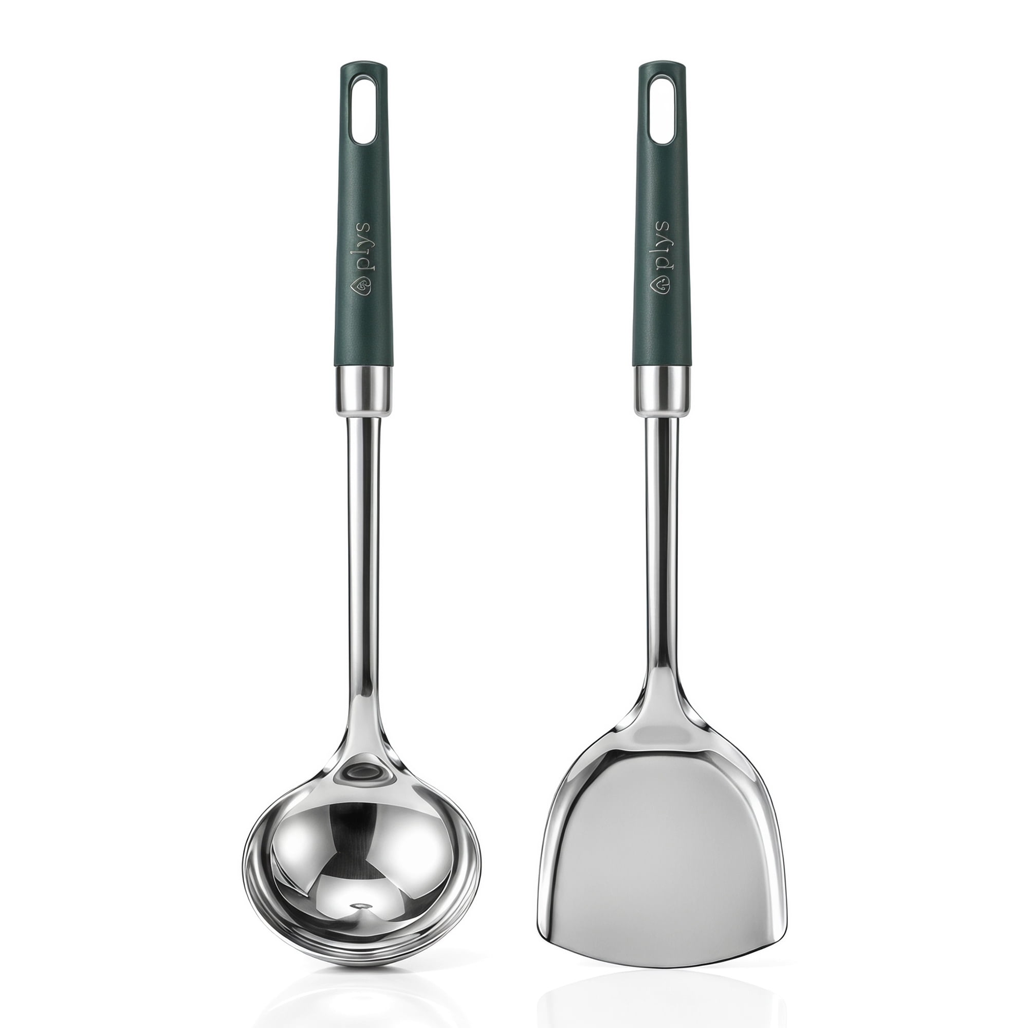 Unique Bargains Color-Blocking Cooking Utensil Set for Home and Gift Green-Silver B 2pcs