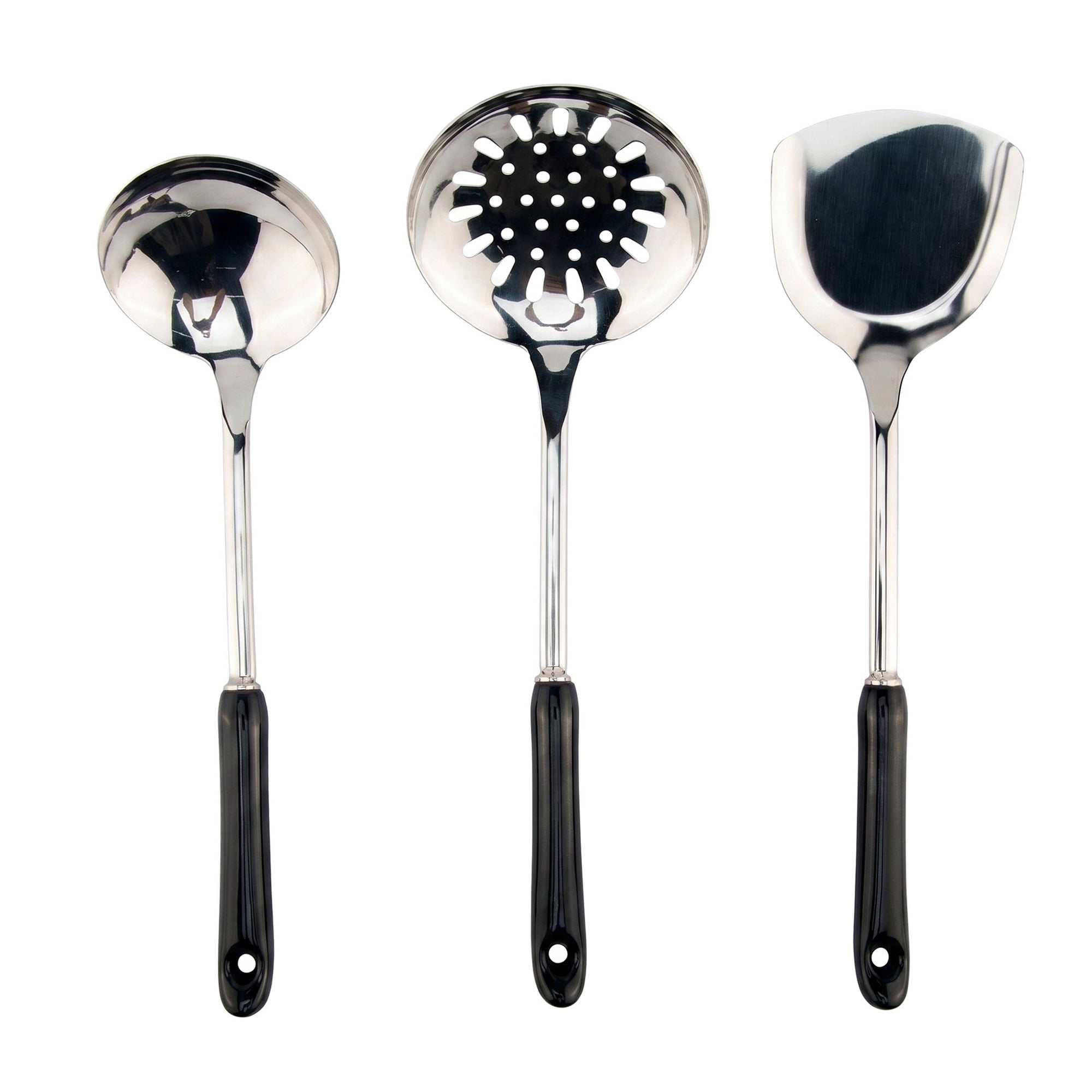 Unique Bargains Color-blocked Kitchen Utensil Set for Home Cooking Black-Silver 3pcs