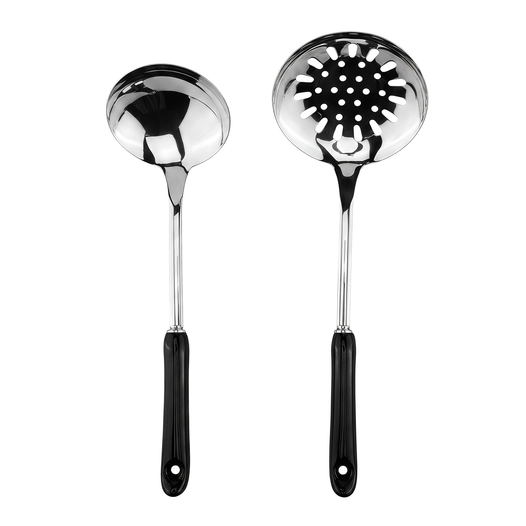 Unique Bargains Color-blocked Kitchen Utensil Set for Home Cooking Black-Silver A 2pcs