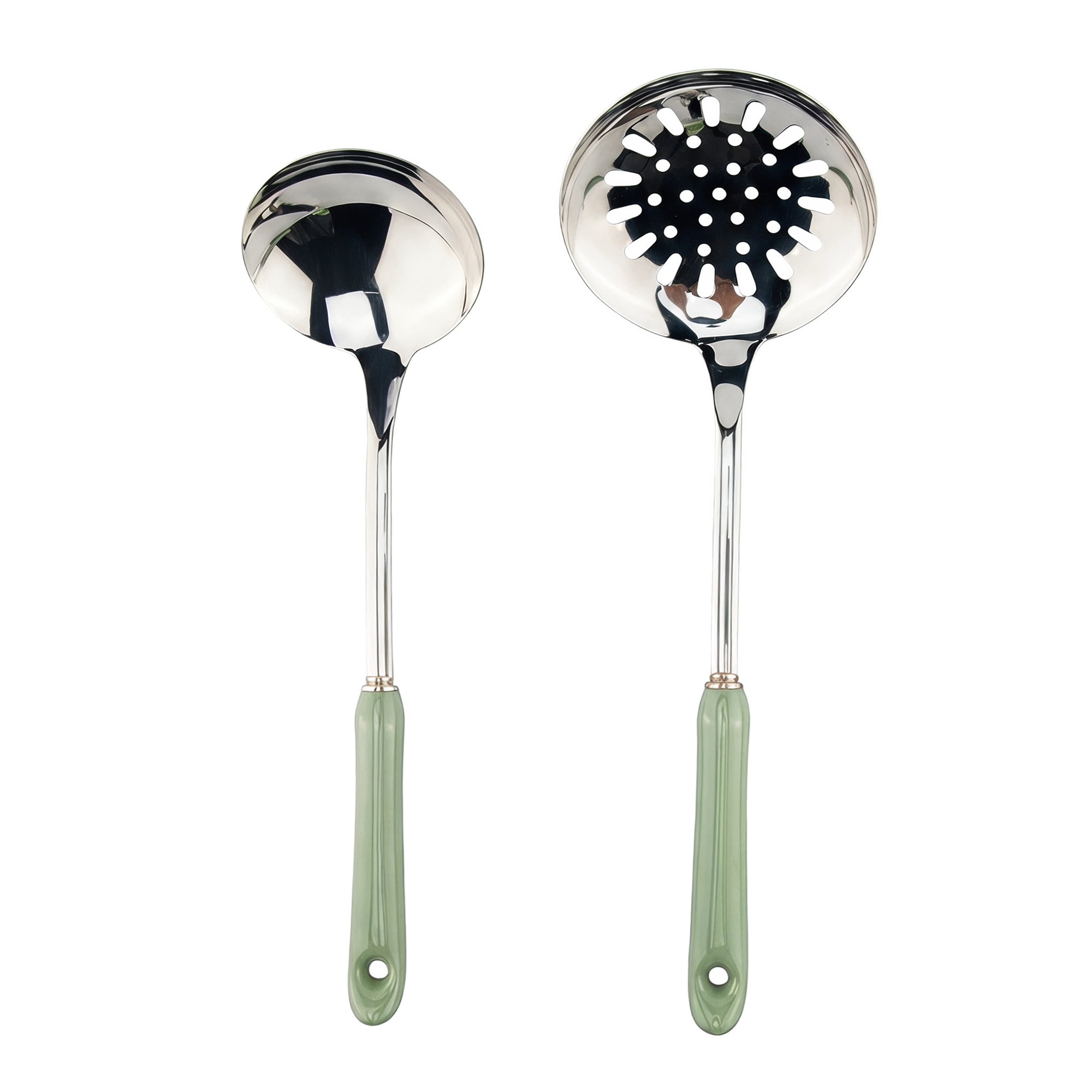 Unique Bargains Color-blocked Kitchen Utensil Set for Home Cooking Green-Silver B 2pcs
