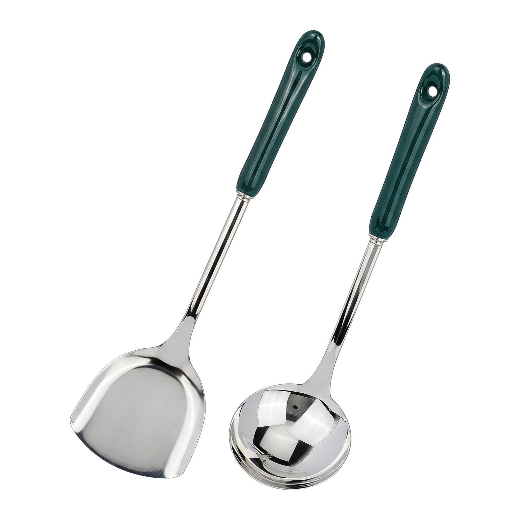 Unique Bargains Color-blocked Kitchen Utensil Set for Home Cooking Green-Silver C 2pcs