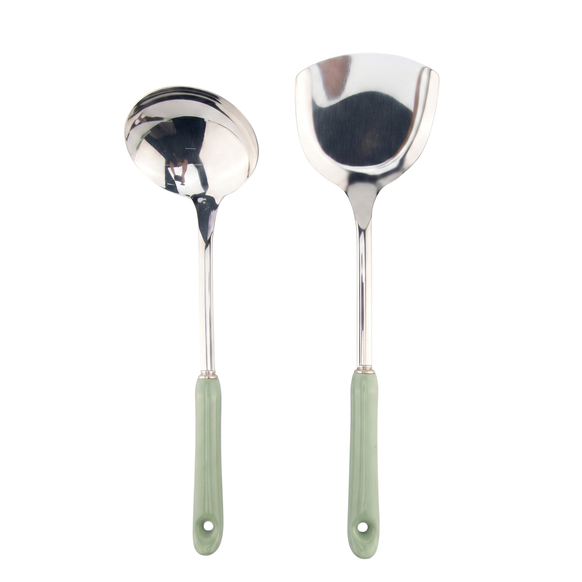 Unique Bargains Color-blocked Kitchen Utensil Set for Home Cooking Green-Silver D 2pcs