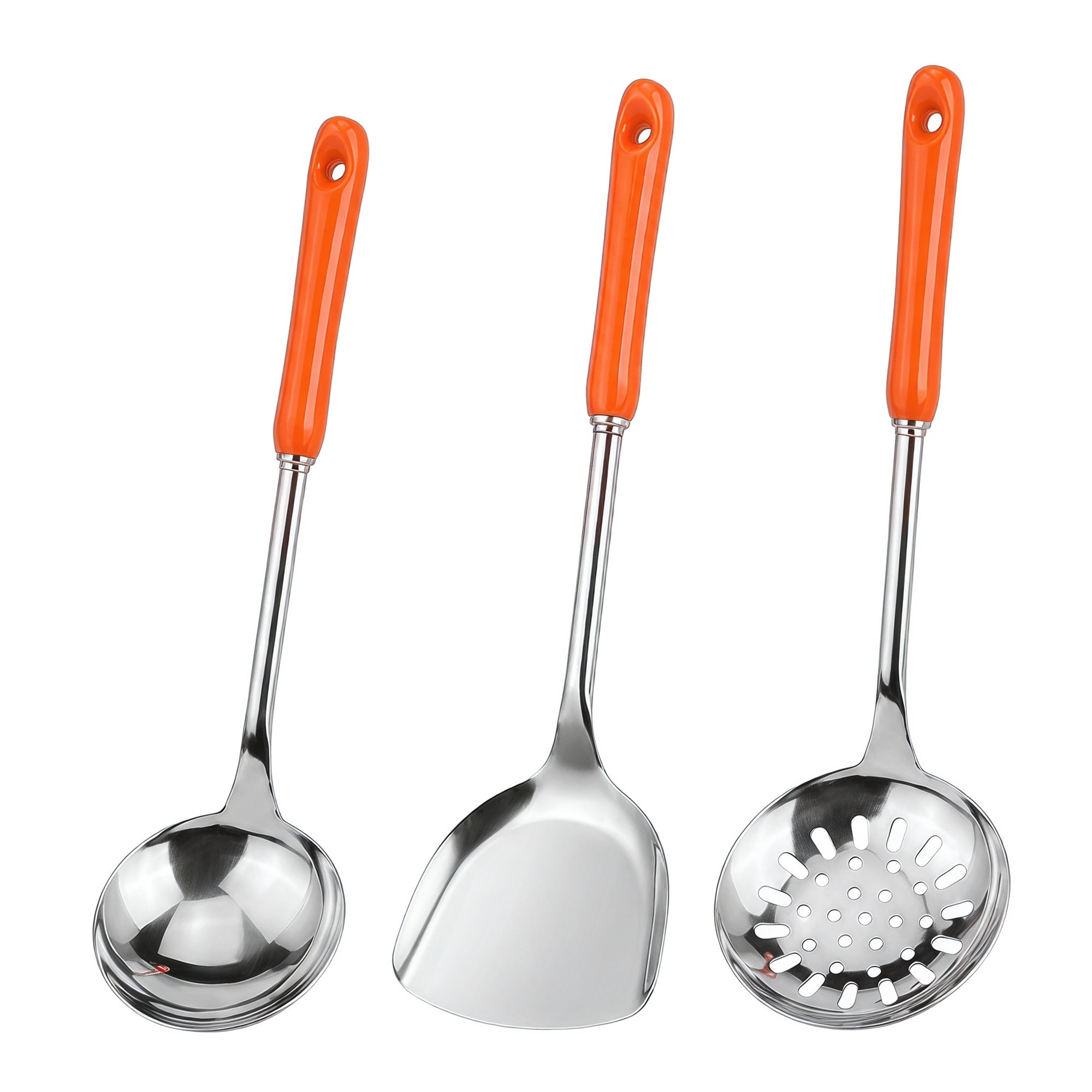 Unique Bargains Color-blocked Kitchen Utensil Set for Home Cooking Orange-Silver 3pcs
