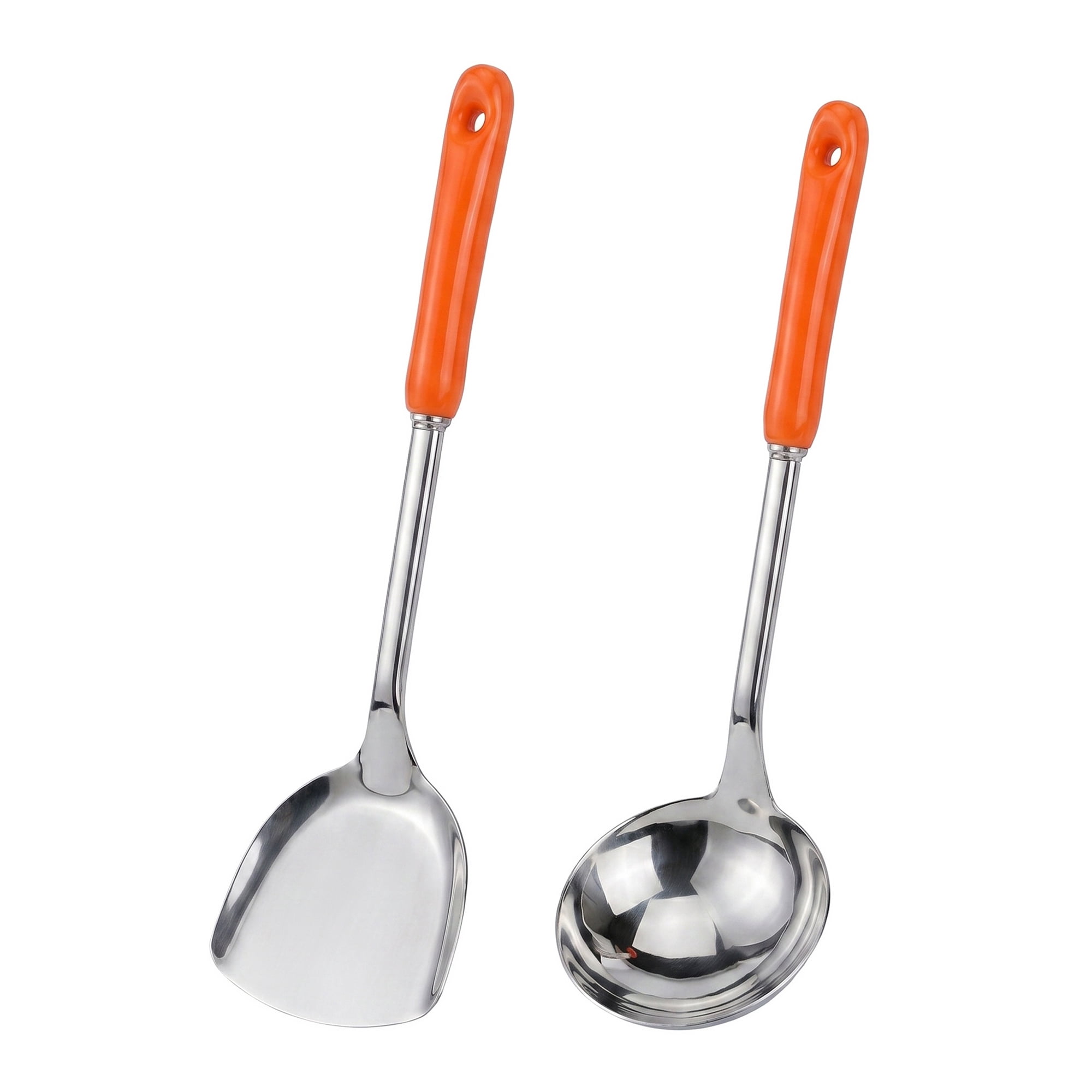 Unique Bargains Color-blocked Kitchen Utensil Set for Home Cooking Orange-Silver B 2pcs