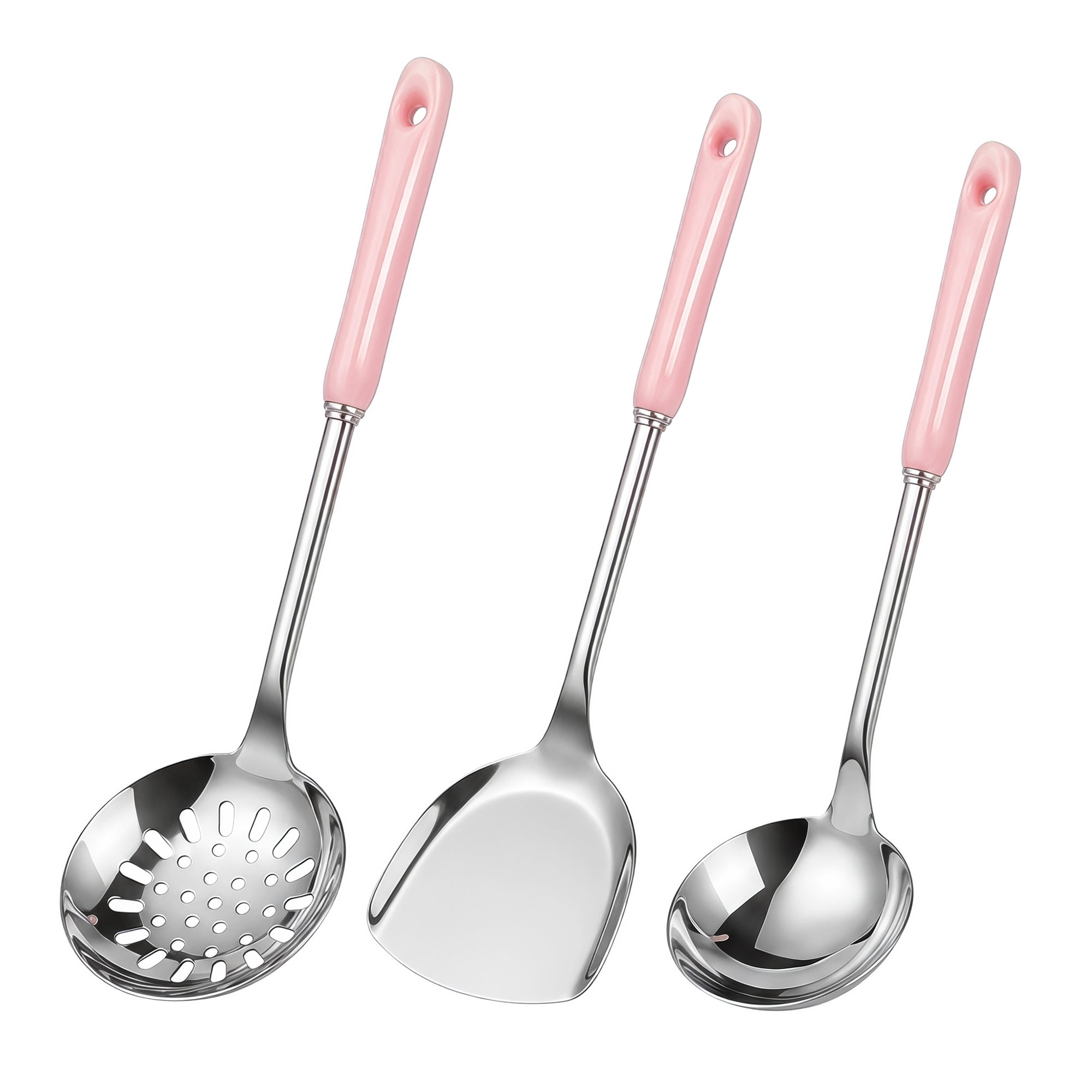 Unique Bargains Color-blocked Kitchen Utensil Set for Home Cooking Pink-Silver 3pcs