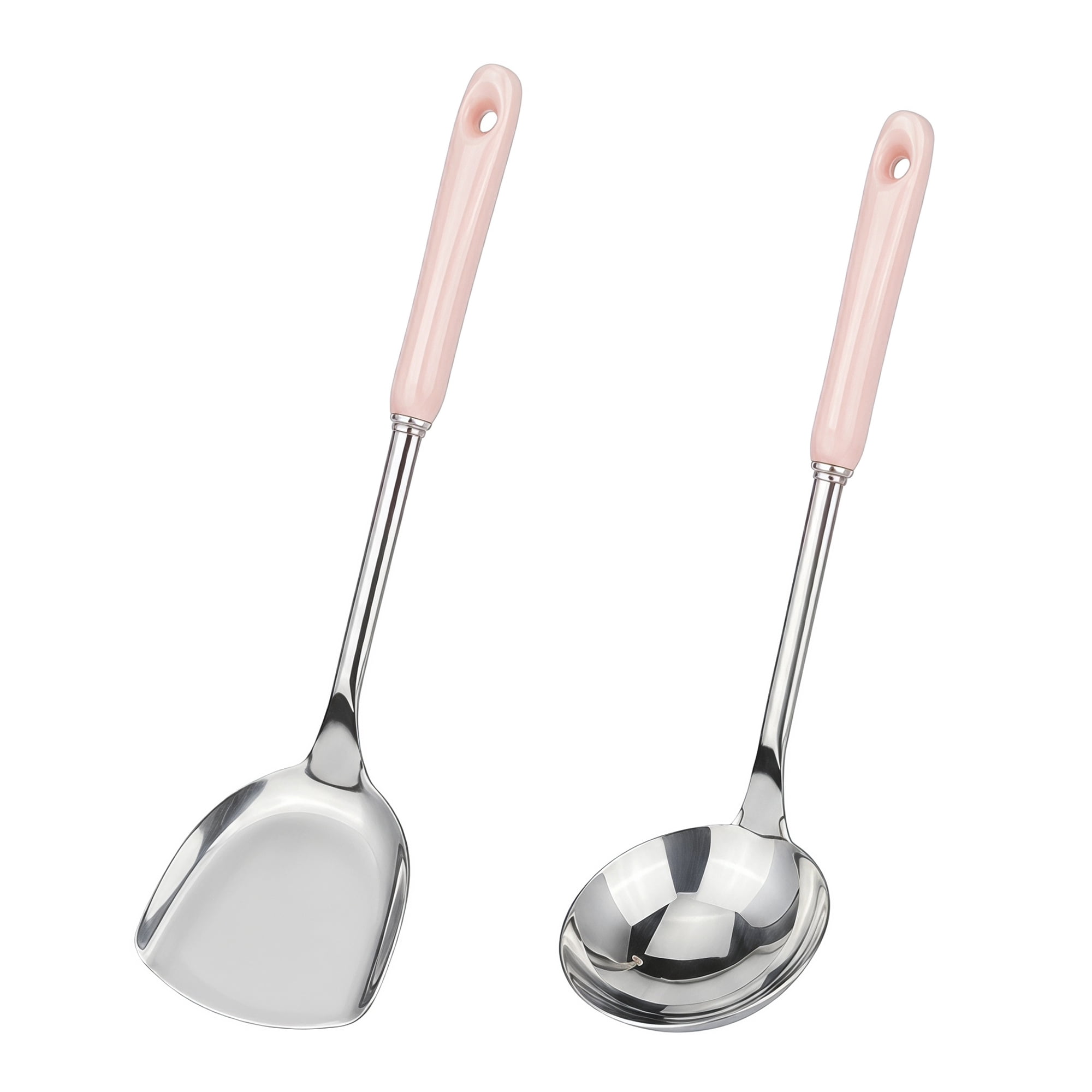 Unique Bargains Color-blocked Kitchen Utensil Set for Home Cooking Pink-Silver B 2pcs