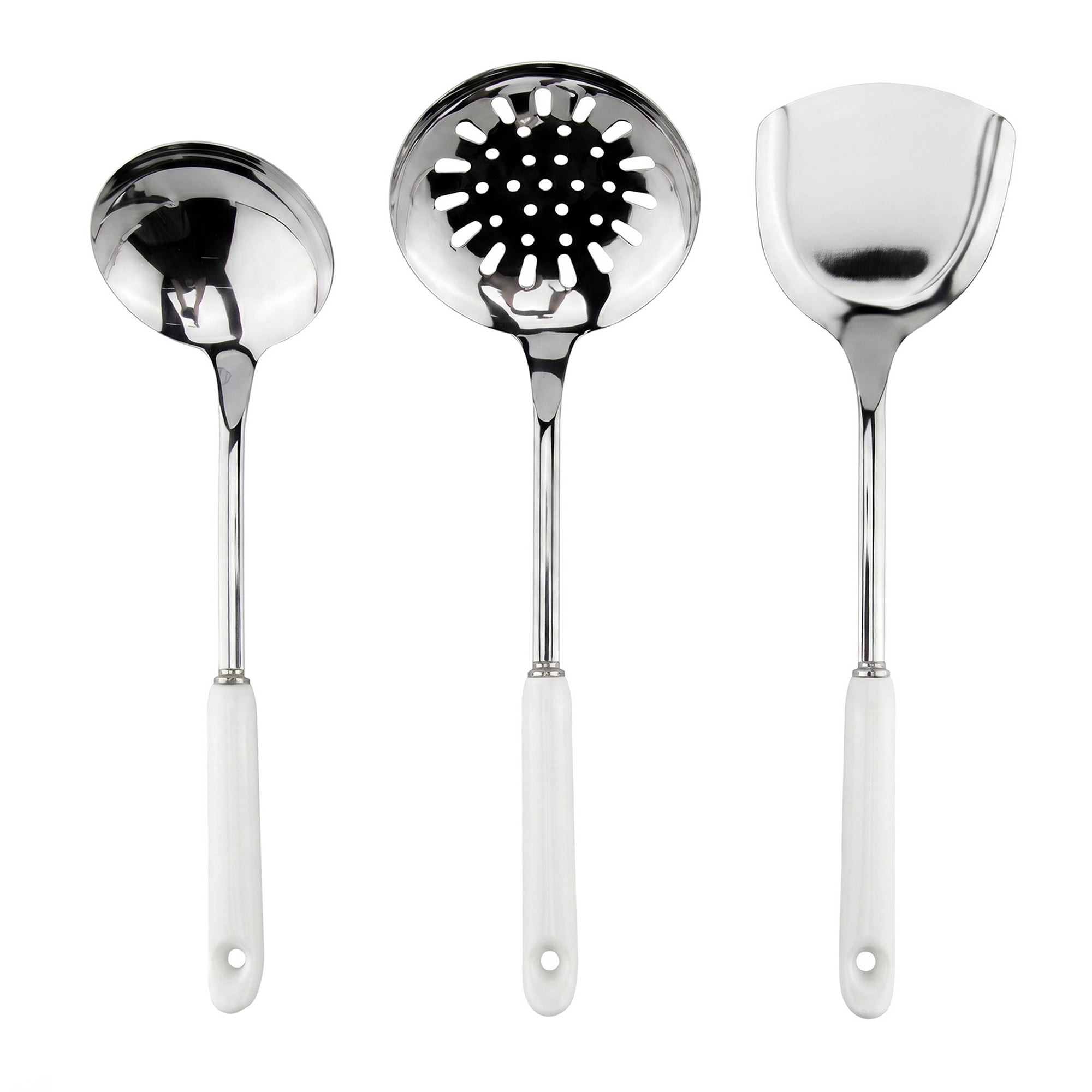Unique Bargains Color-blocked Kitchen Utensil Set for Home Cooking White-Silver 3pcs