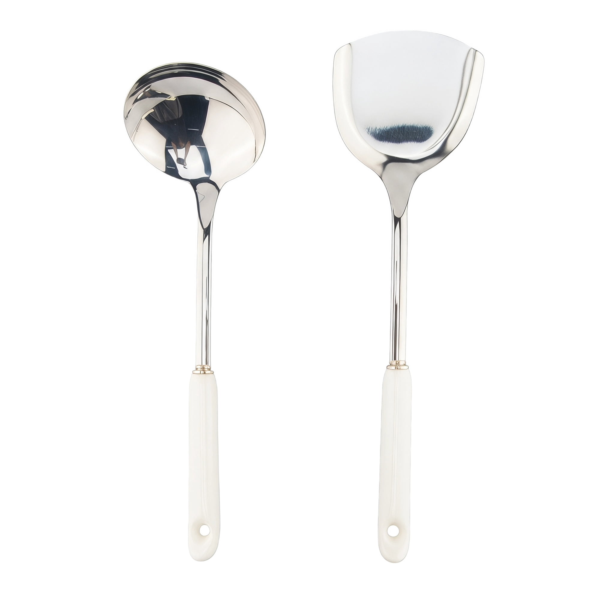Unique Bargains Color-blocked Kitchen Utensil Set for Home Cooking White-Silver B 2pcs
